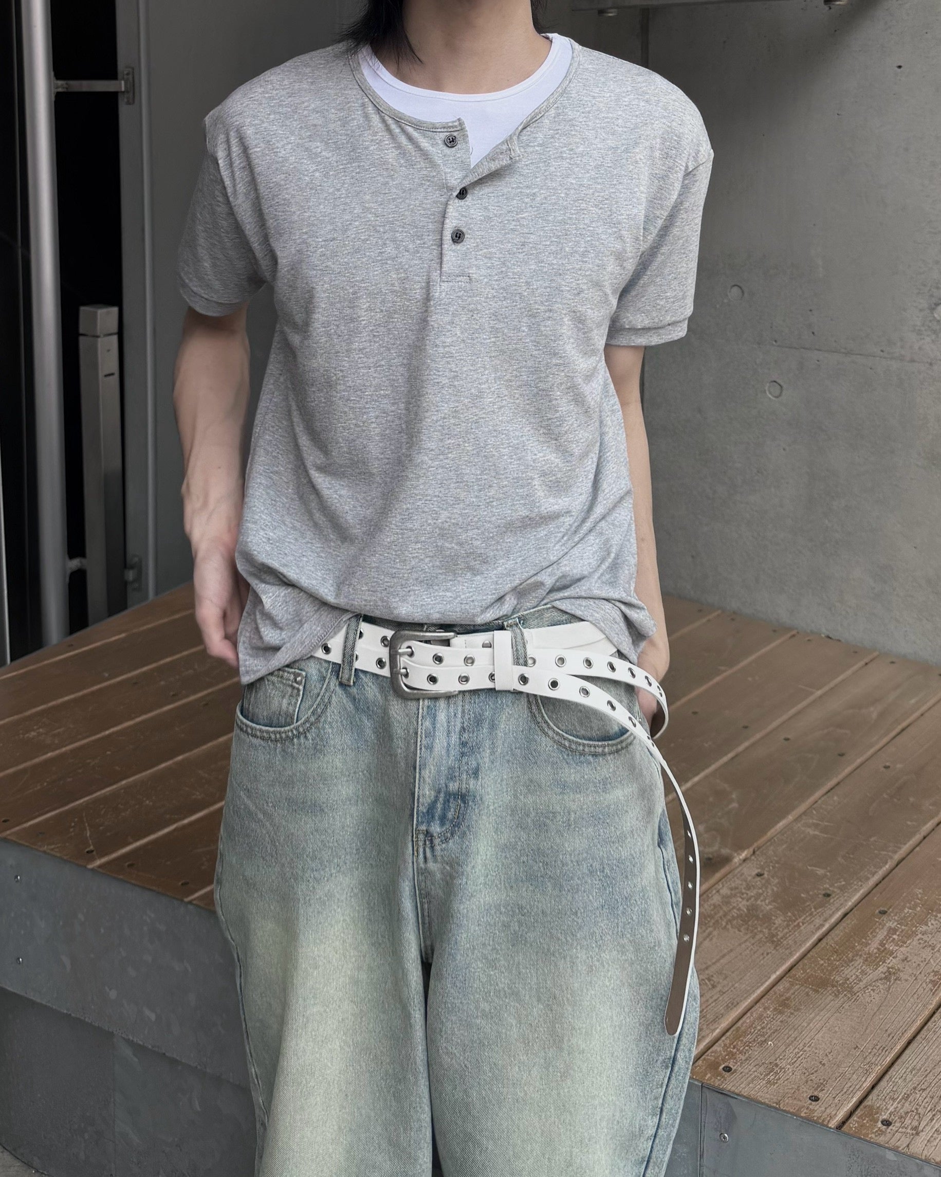 受注制【nmtc+】Cool Layered Henley Neck Tee (2color)