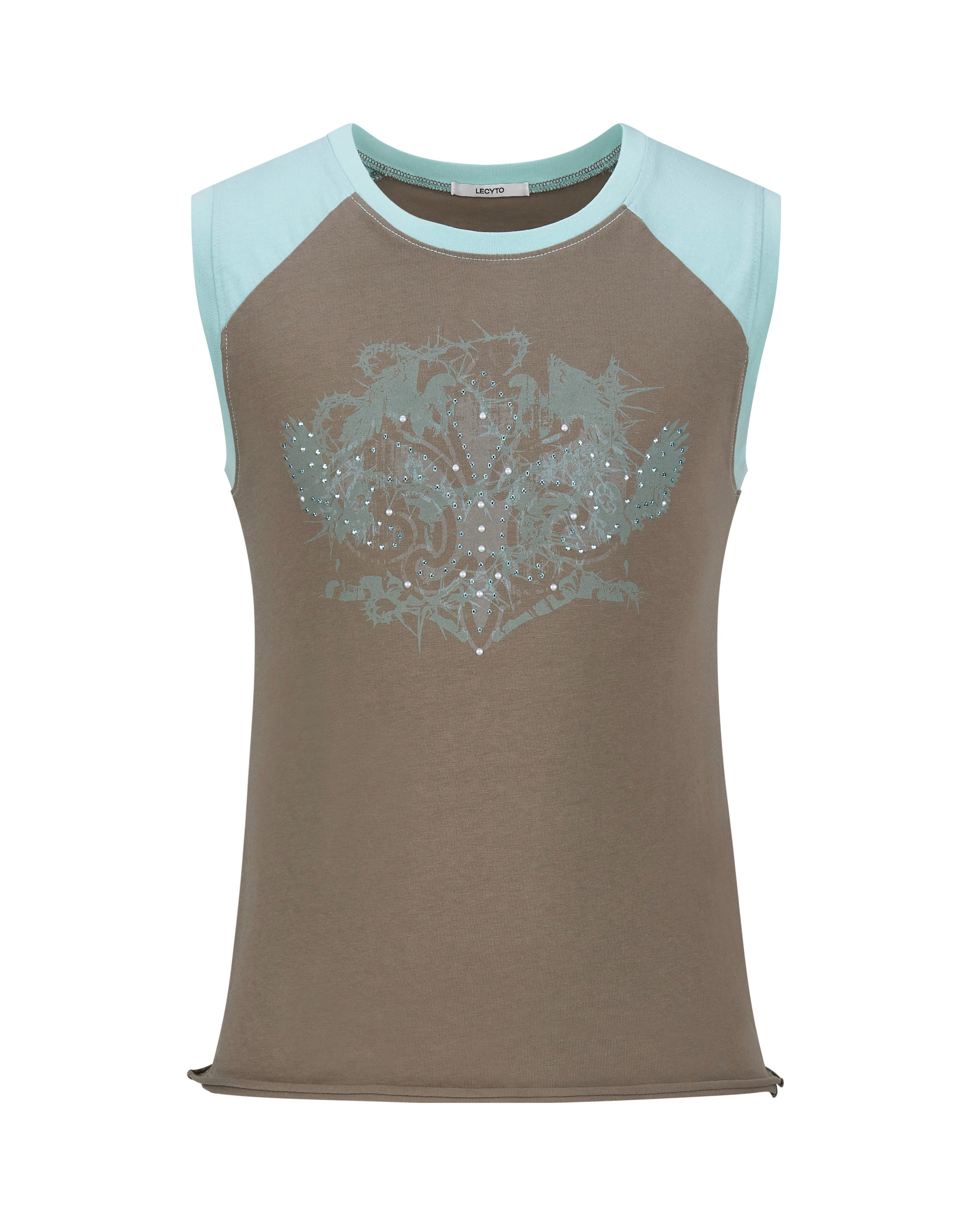 【LECYTO】Rhinestone Raglan Sleeveless