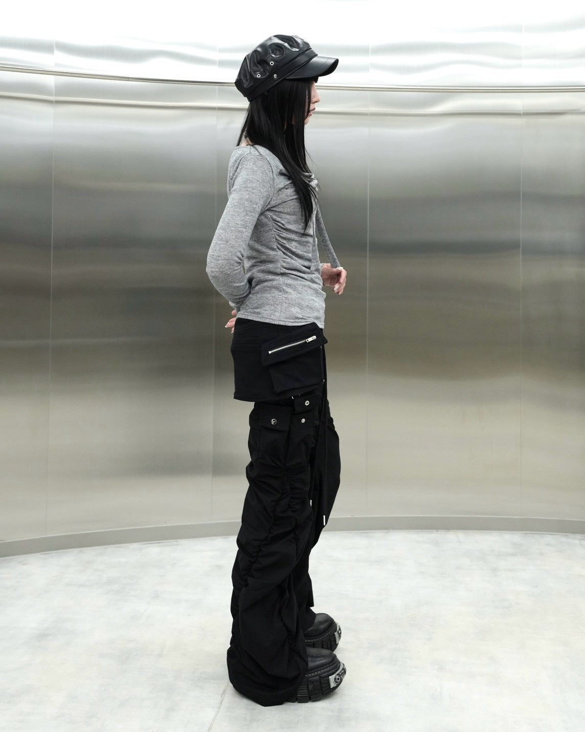 受注制【Never mind the XU】Draped ruched tie set top (4color)
