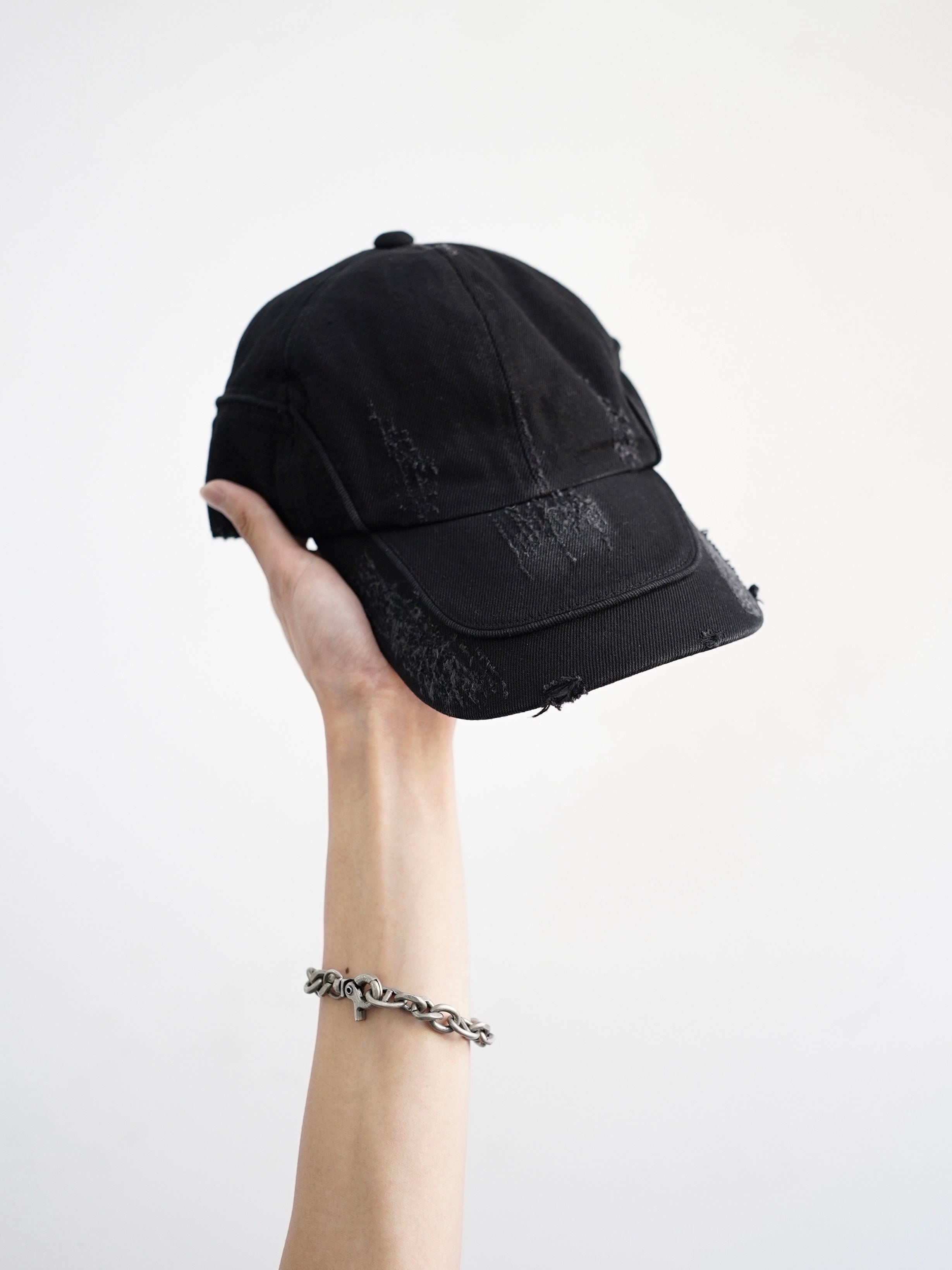 5/23 20:00発売【CHIKASHITSU PLUS HIGH】Arch washed denim cap (wash black)