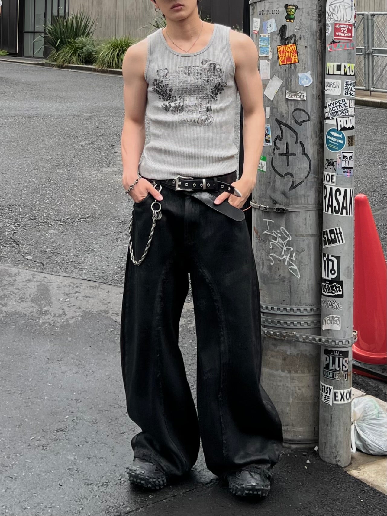 大阪店WEB限定受注制【Chikashitsu +】graphic waffle tank (2color)