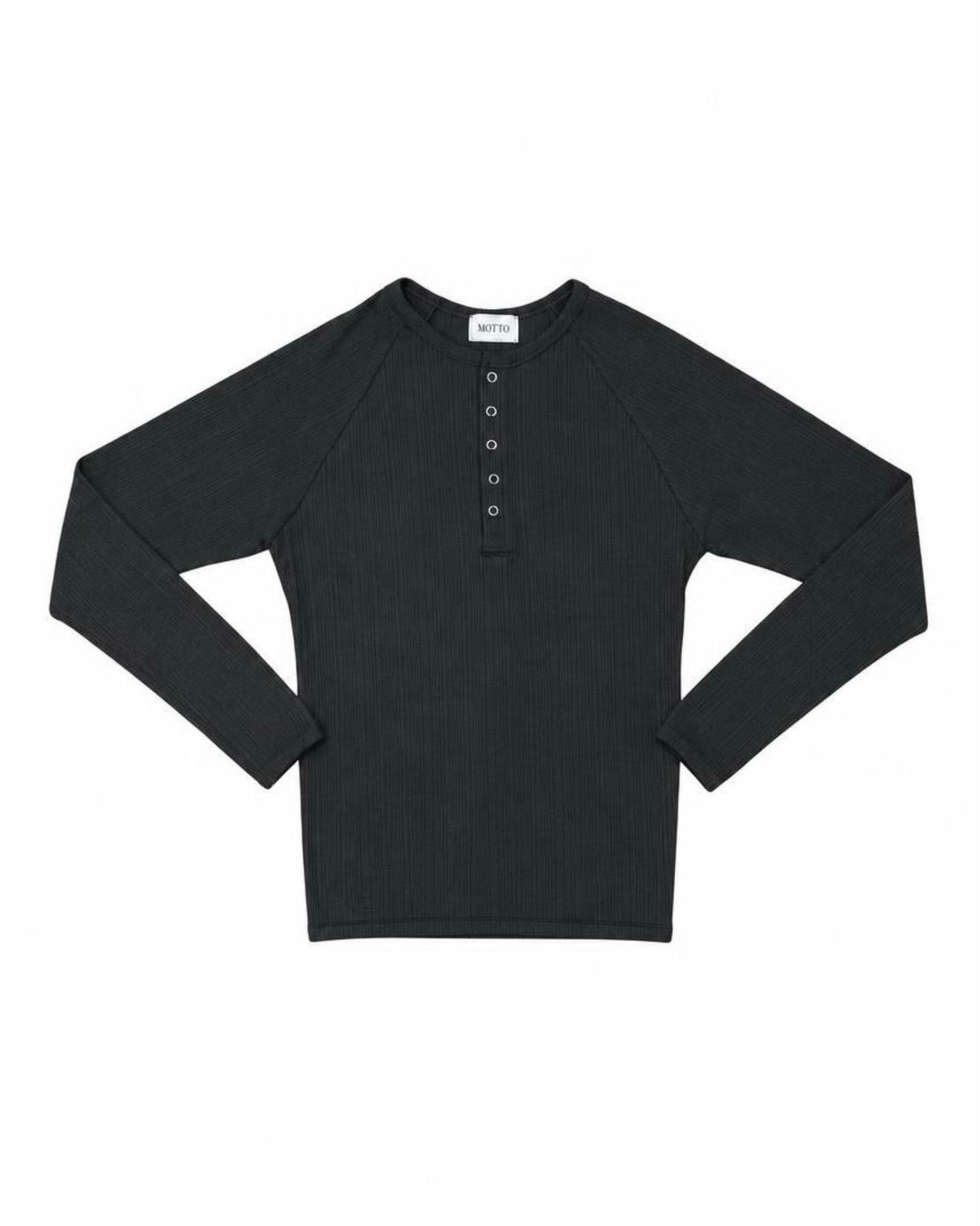 受注制【nmtc+】Snap henley neck ribbed slim top (4color)