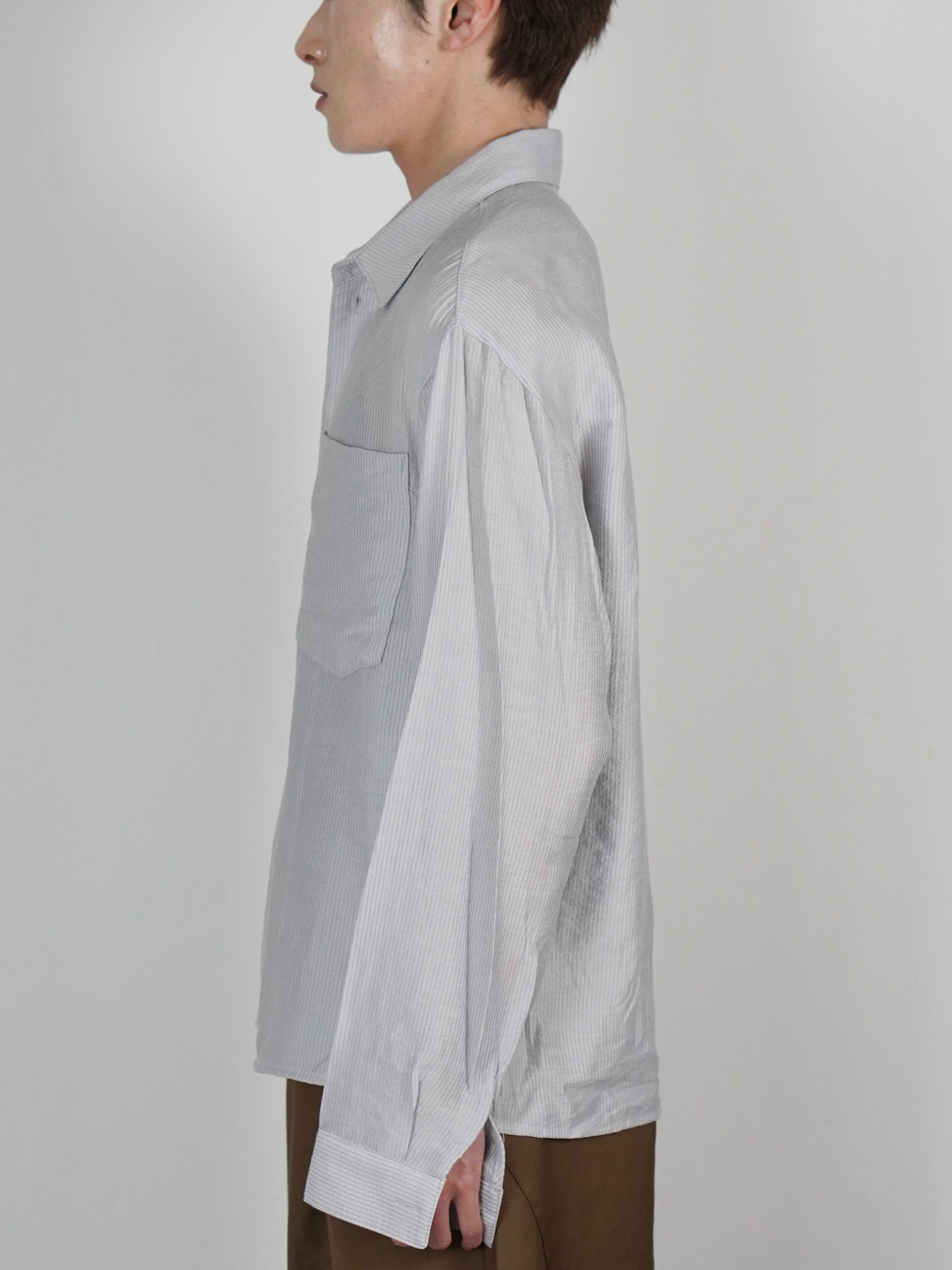5/8 20:00 発売 受注制【Chikashitsu +】soft cropped stripe shirt (3color)