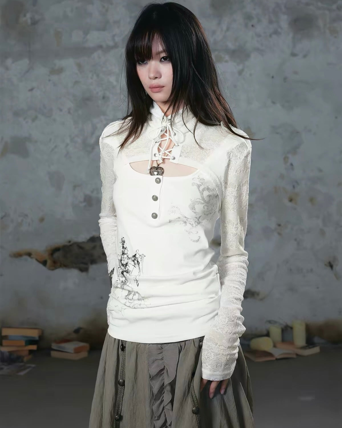 【Cest Nous】Lace-up Cross Top
