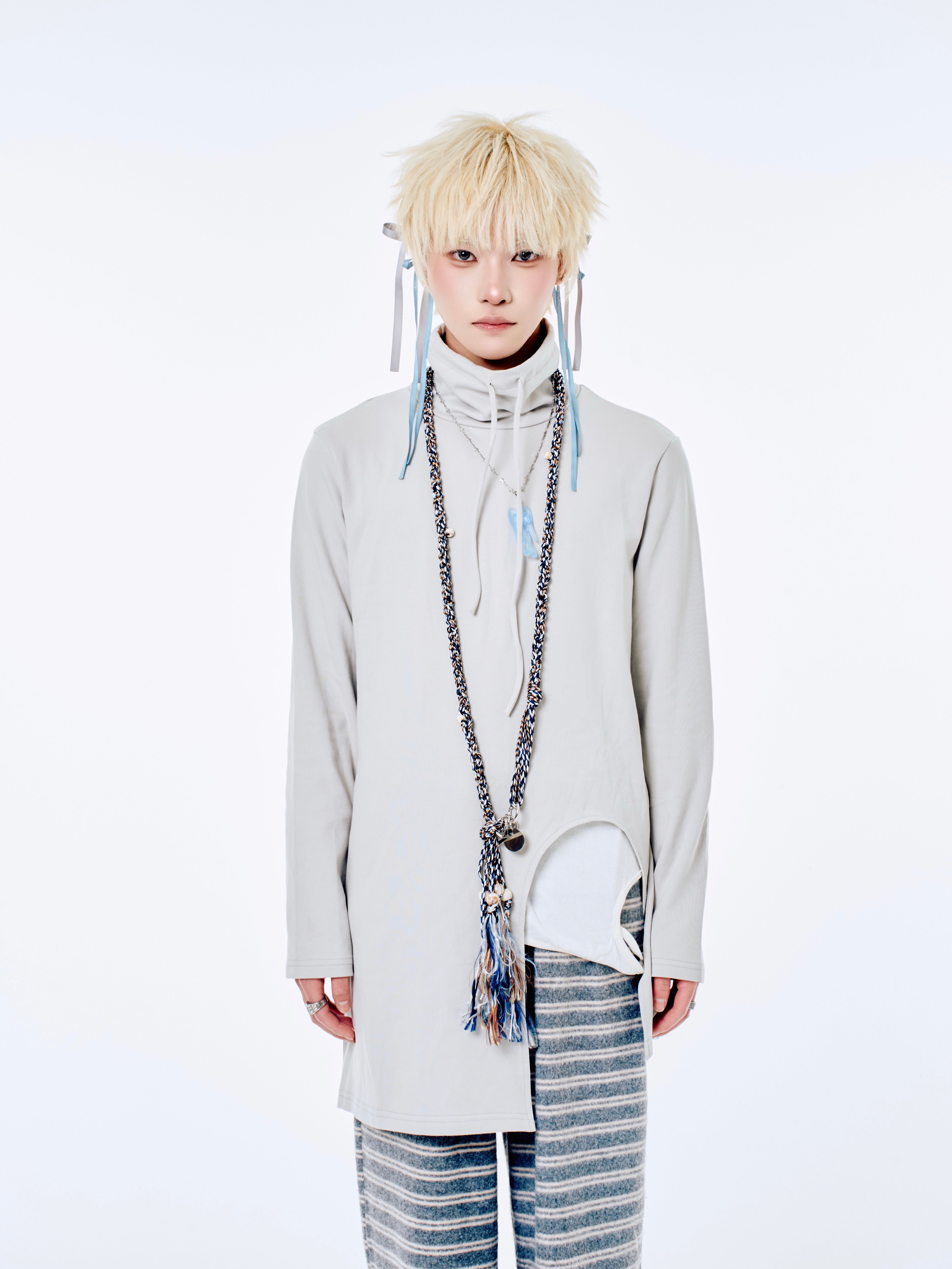 国際配送【Nerd out XU】irregular design high neck long sleeve (2color) / 【ナードアウトエックスユー】イレギュラーデザインハイネックロングスリーブ