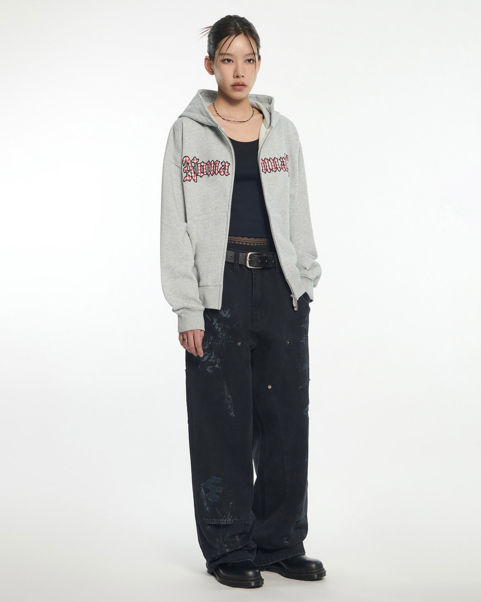【NOMANUAL】GOTHIC CHECK PATCH HOODED ZIP-UP