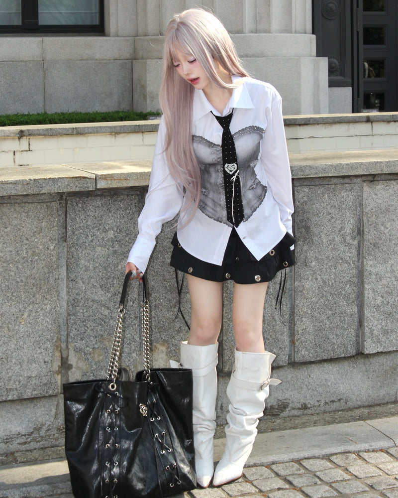 【CHERRYQUIRI】Ghost Corset Print Shirt