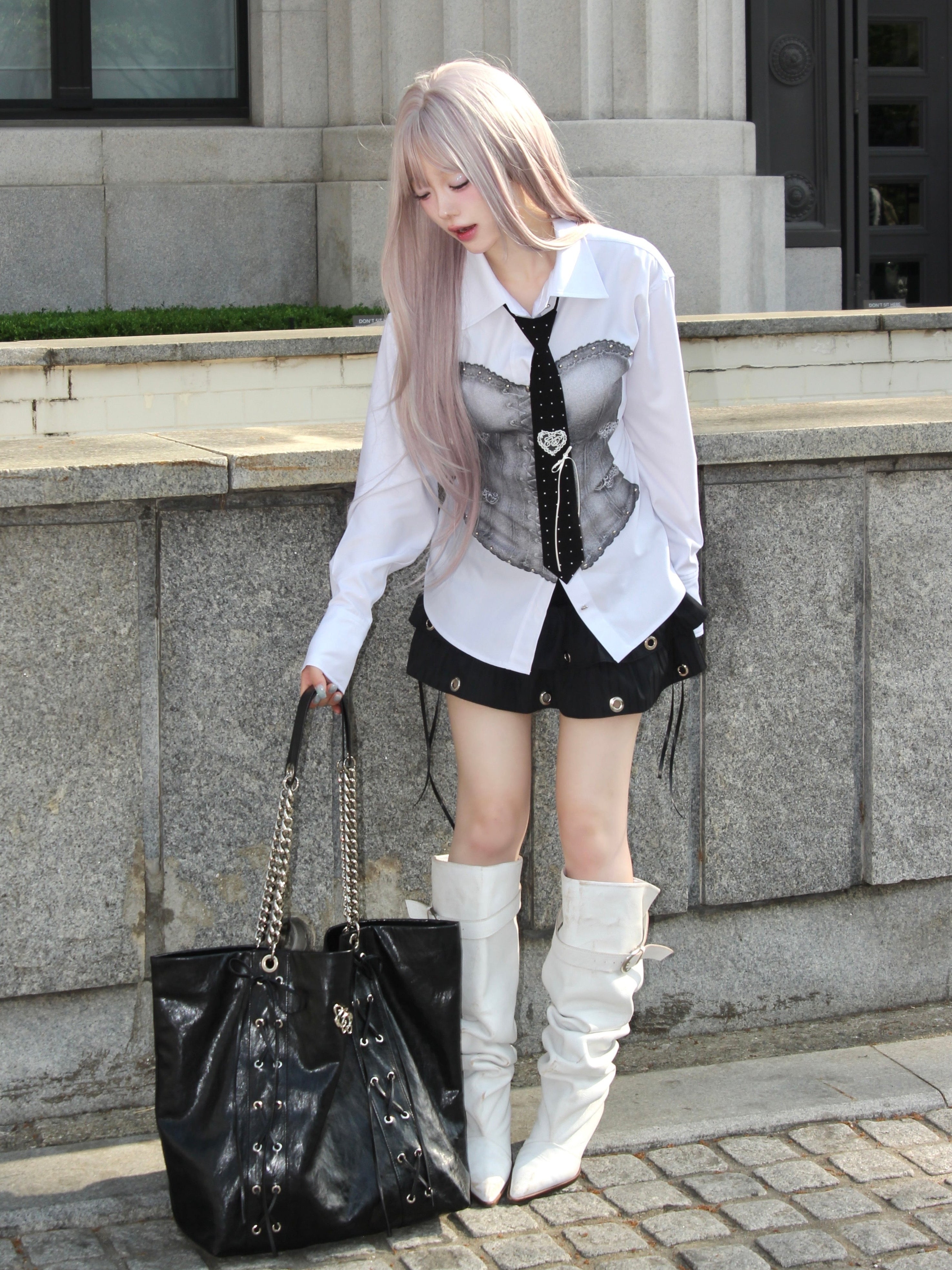 【CHERRYQUIRI】Ghost Corset Print Shirt