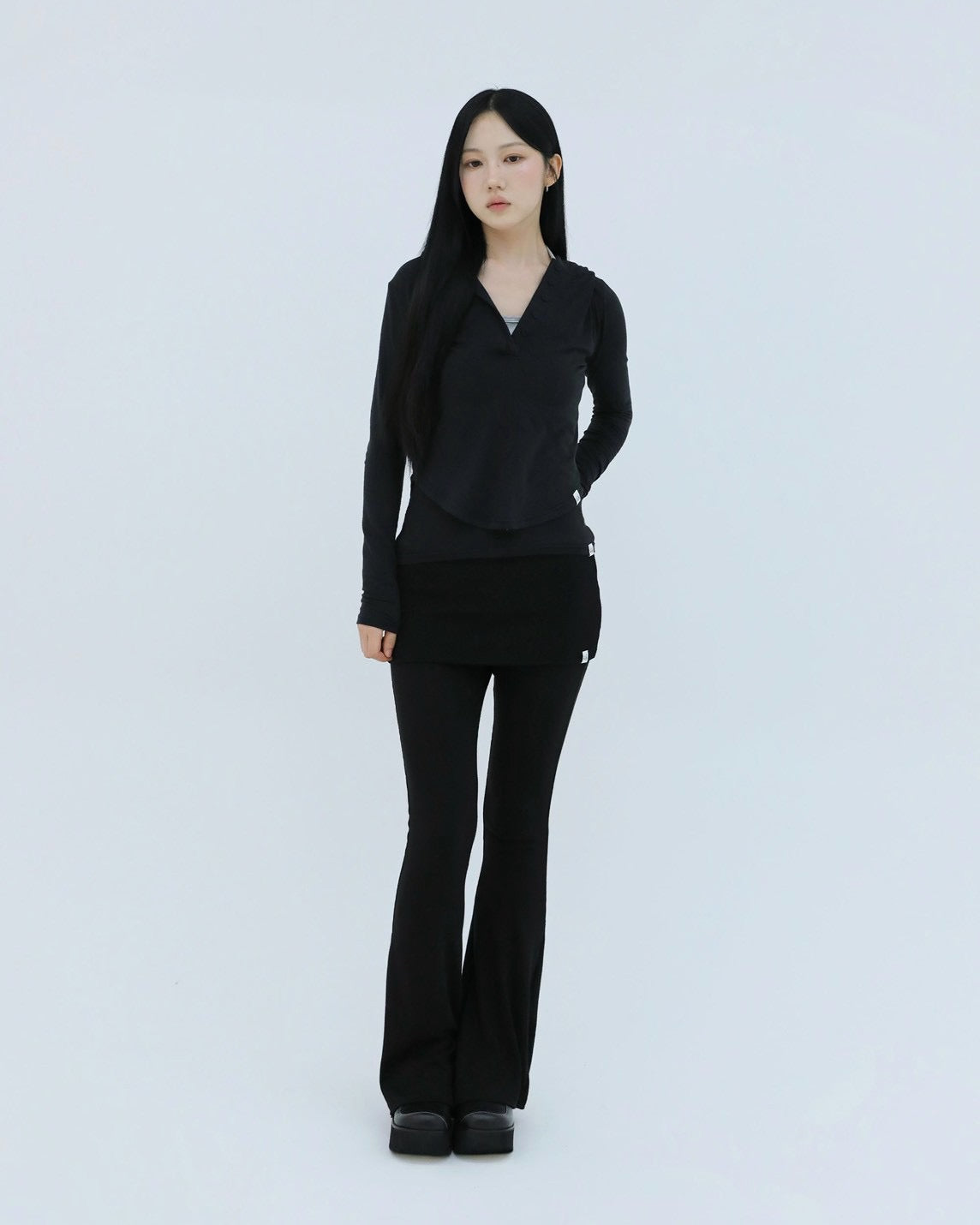 【Uglyshadow】SLIM LONG BUTTON HOODIE TOP