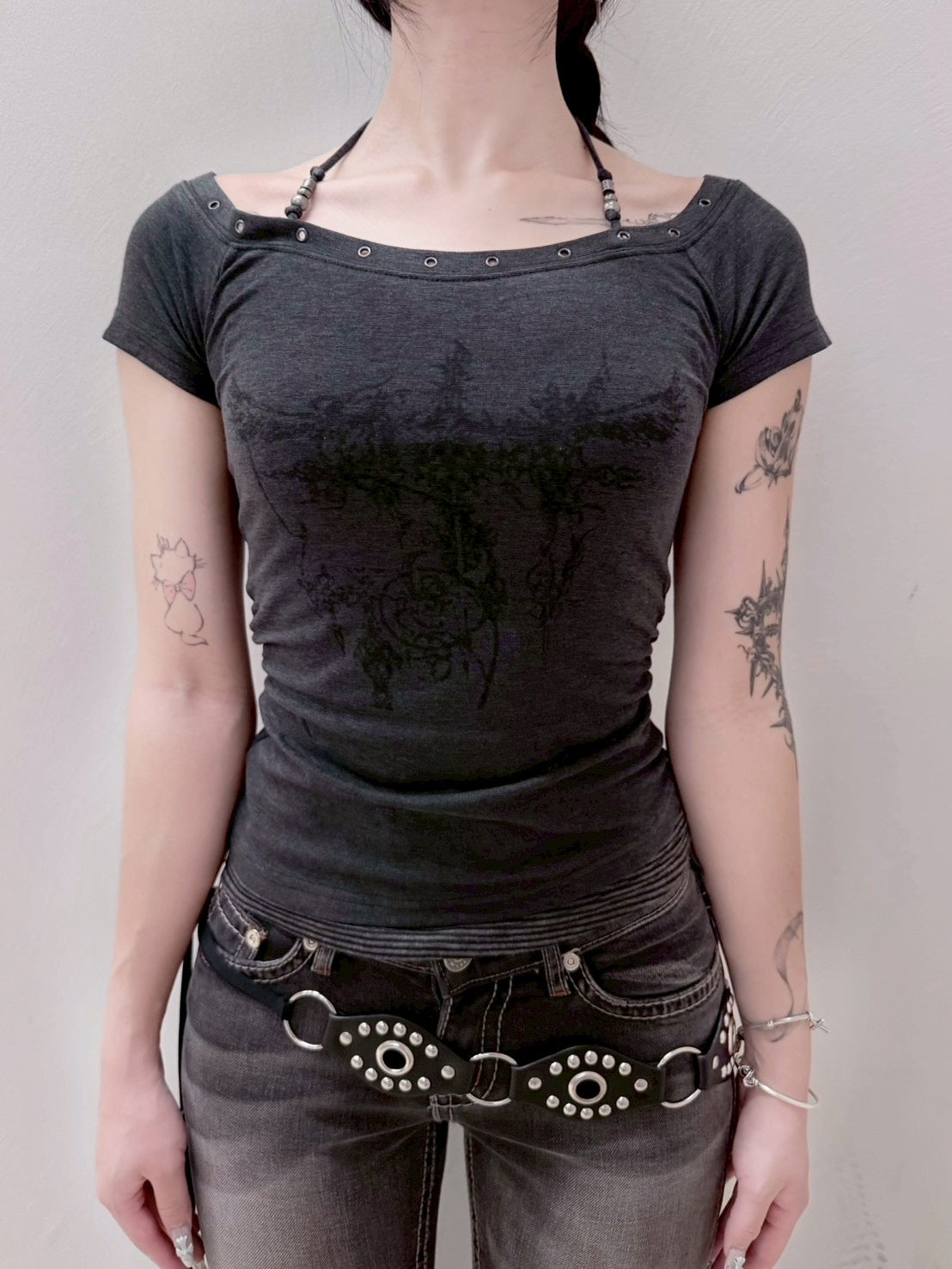 受注制【nmtc+】Anco Studded Halter Neck Tee (3color)