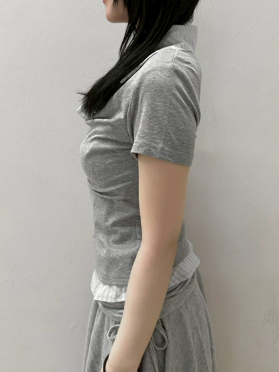 7/10 20:00発売 受注制【nmtc+】Layered Draped Shirring Shirt Top (2color)