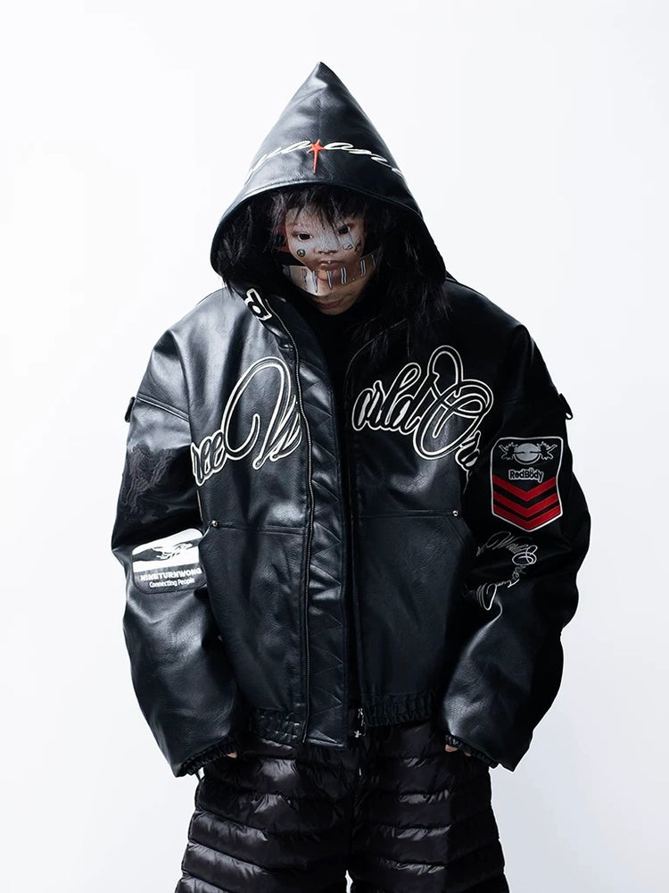 【F.V.V.O】Embroidered Hooded Bomber Jacket