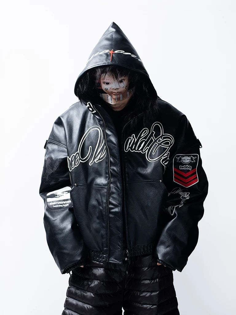 【F.V.V.O】Embroidered Hooded Bomber Jacket