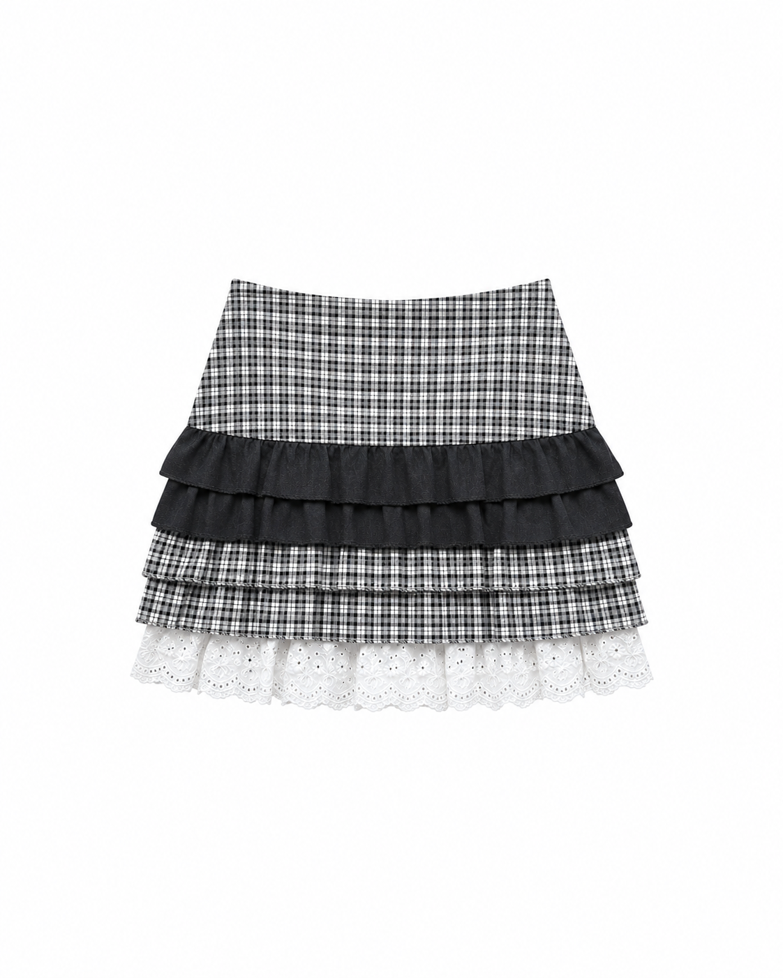 大阪店 WEB限定 受注制【Never mind the XU】Doll Check Layered Skirt