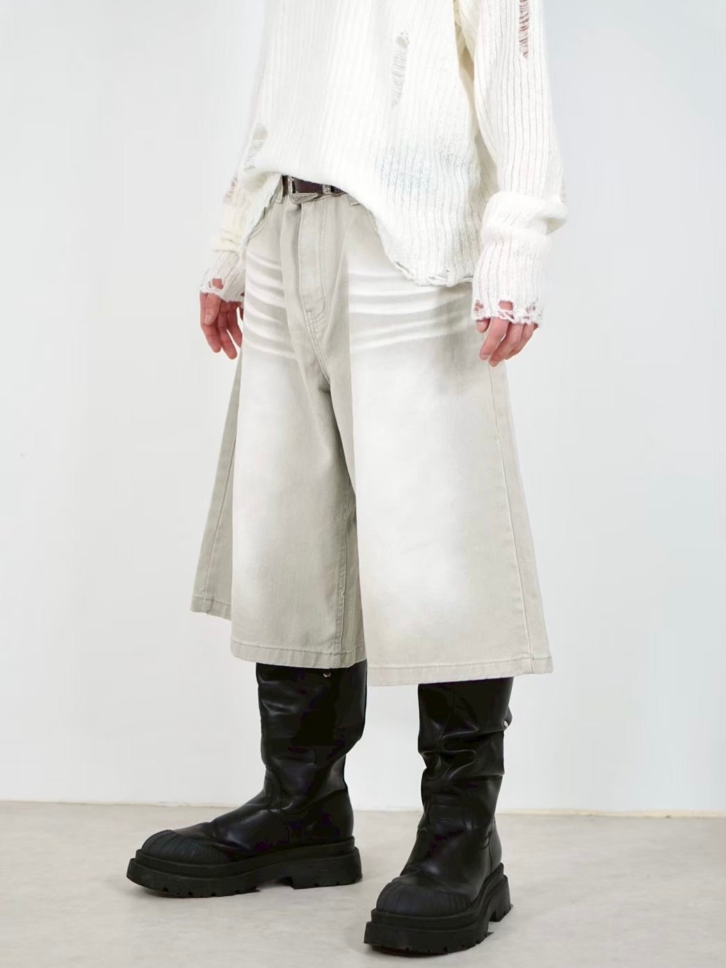 受注制【Chikashitsu +】8-length bermuda denim pants (2color)