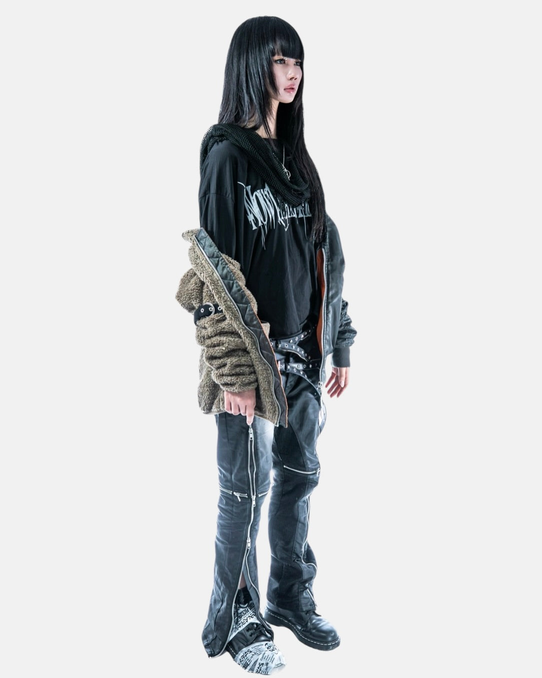 【LOIN ARMIS】Cross zip layer mesh coating jeans