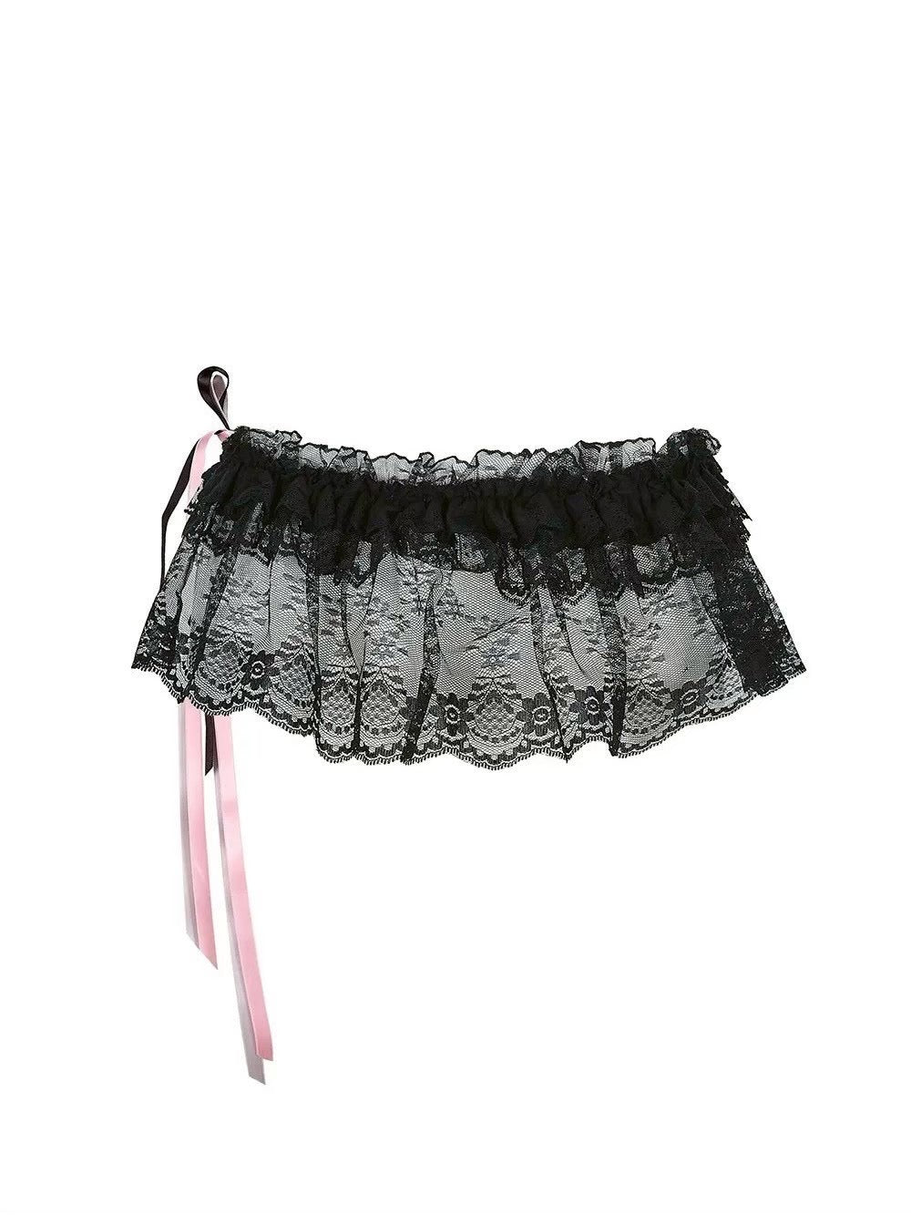 【W.I.A】SMASHED LACE OPEN MINI SKIRT