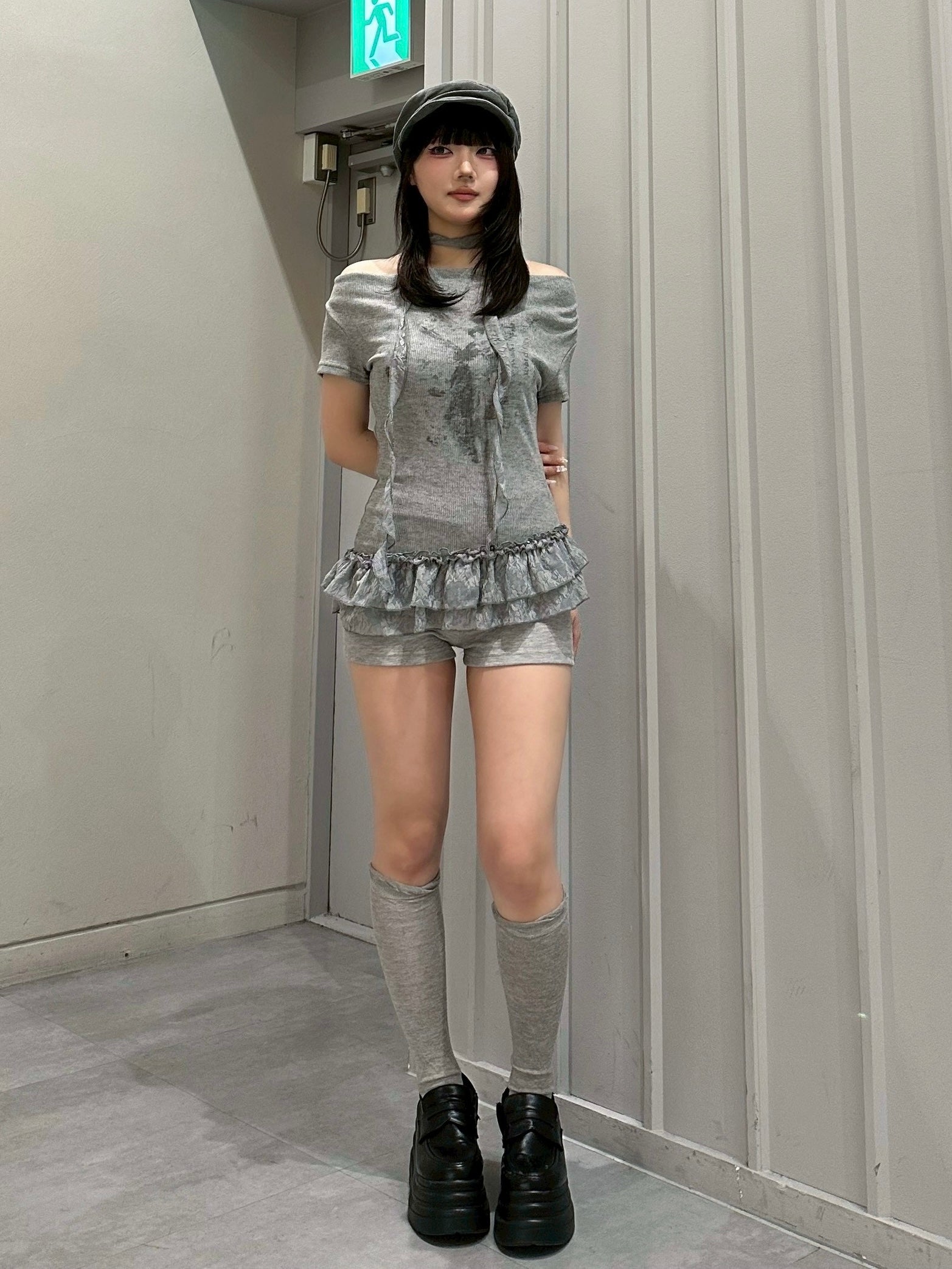 受注制【nmtc+】Drape Neck Frill Tee Scarf Set (3color)