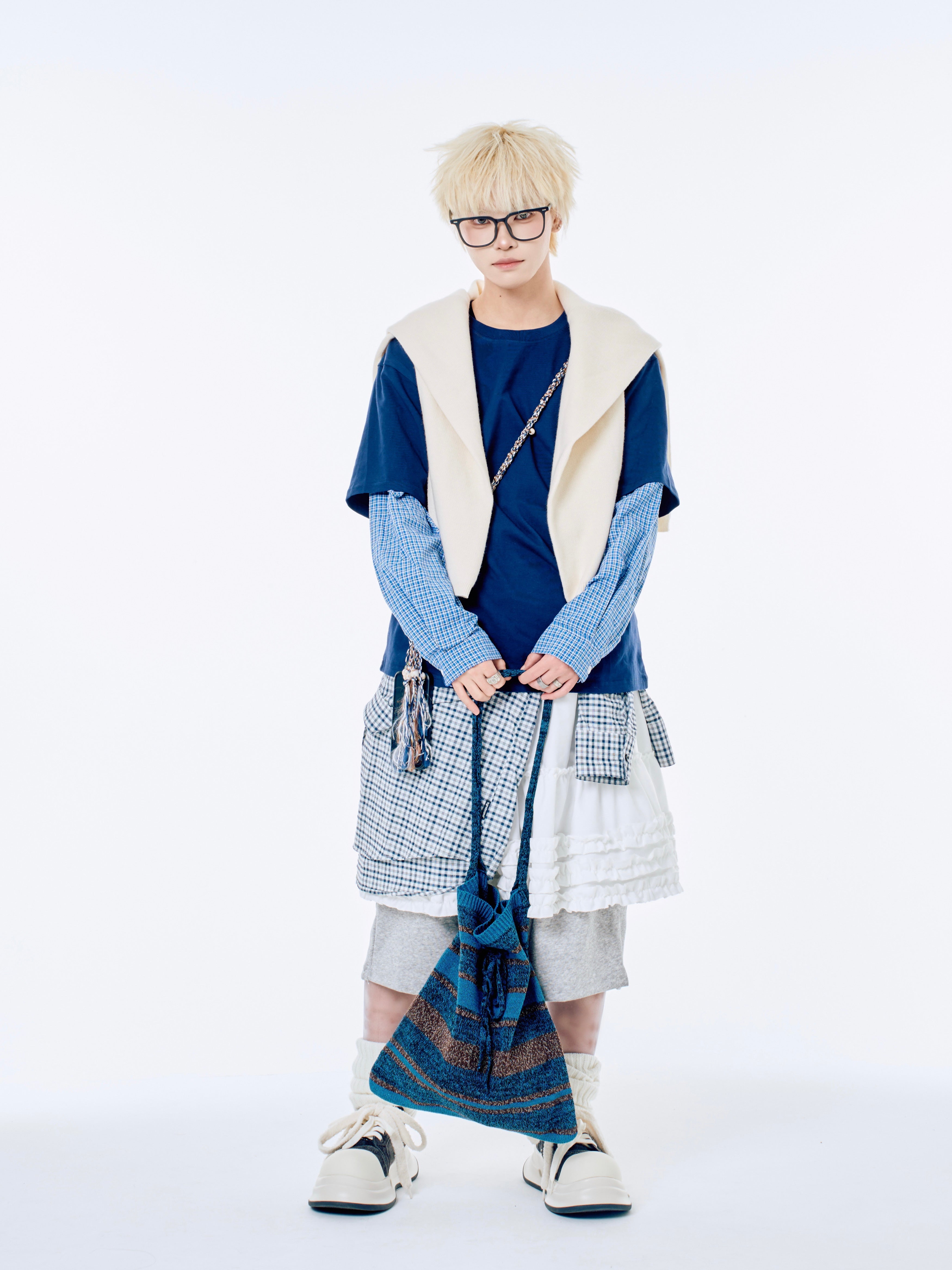 国際配送【Nerd out XU】gingham check design layered long sleeve