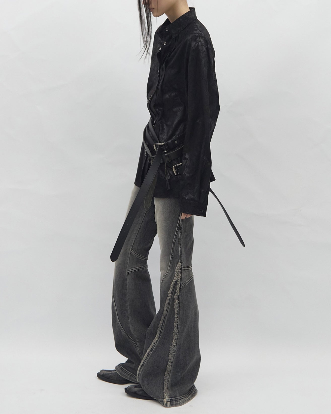 【BLR BLUER】Crush Double Line Washing Denim Pants