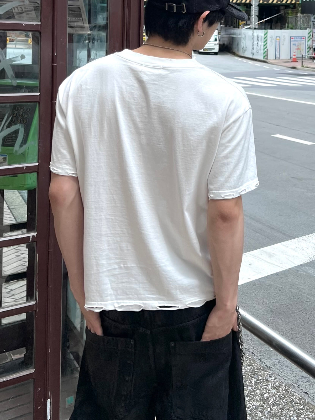 大阪店WEB限定受注制【Chikashitsu +】grunge damage crop t-shirt (3color)