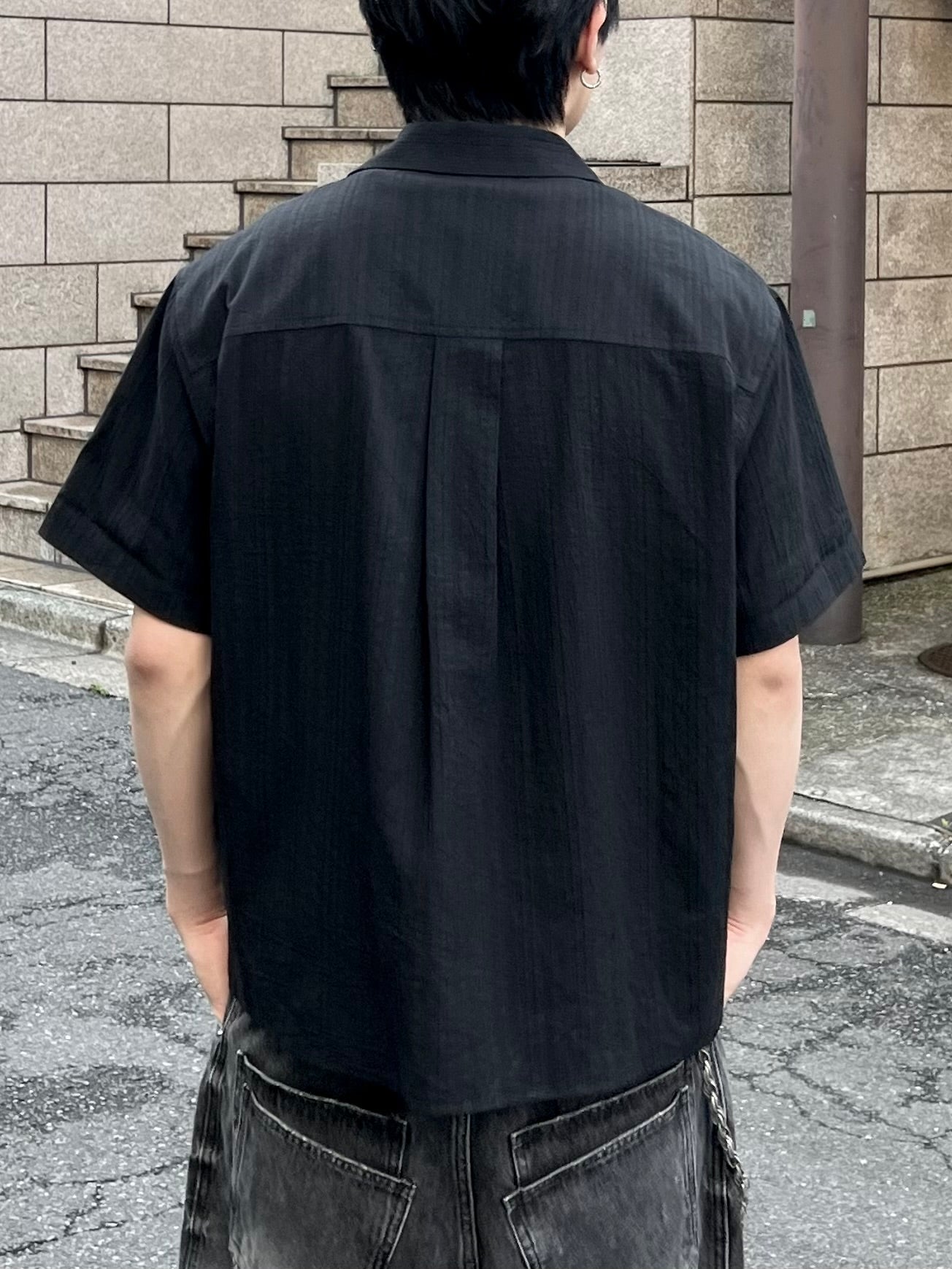 大阪店WEB限定受注制【Chikashitsu +】perforated open collar shirt (2color)