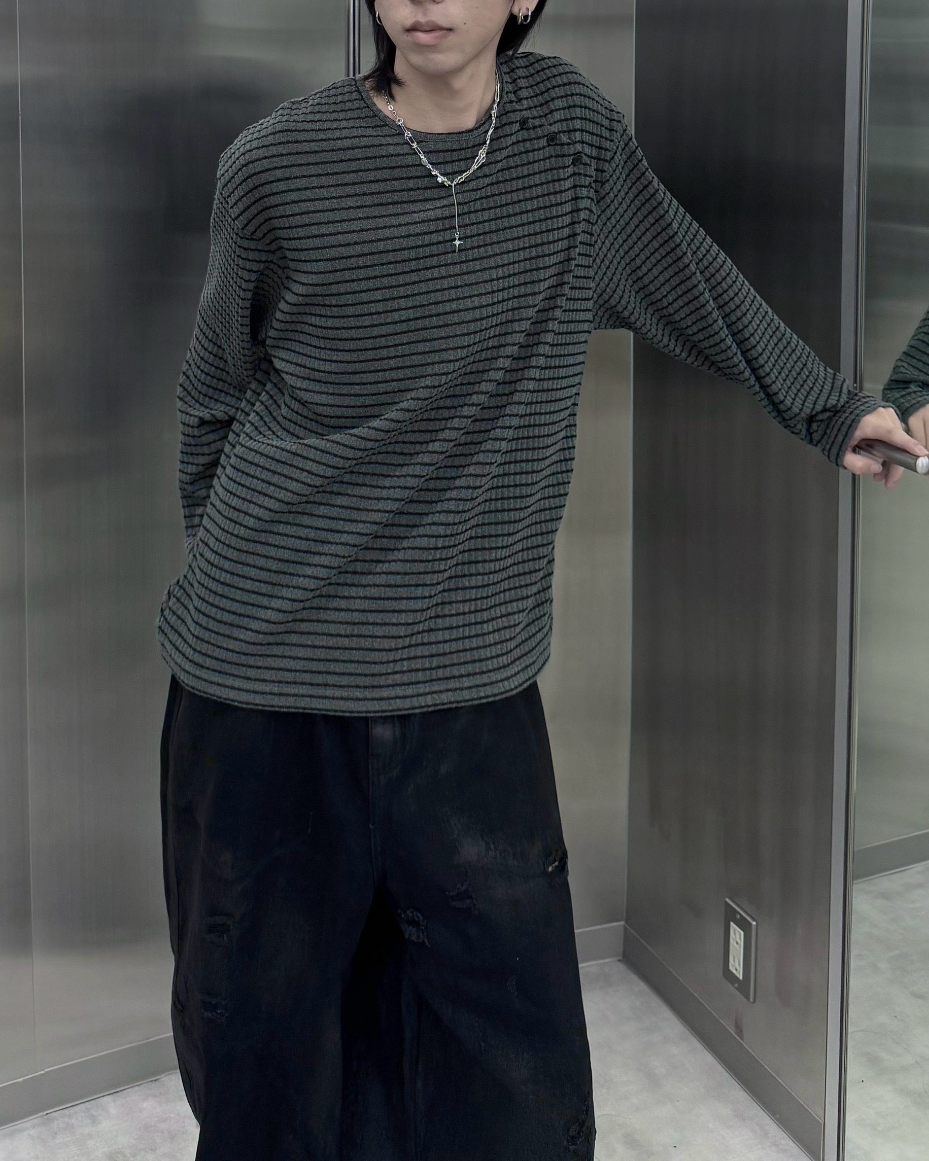 受注制【nmtc+】diagonal button border long sleeve (2color)