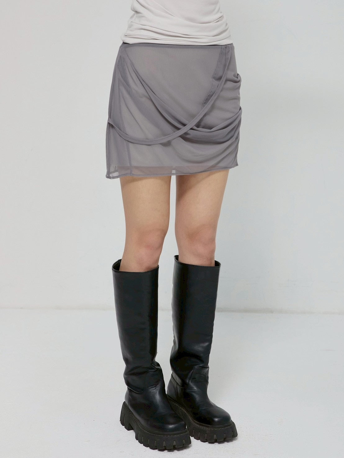 6/22 21:00発売【FLAREUP】Draped Mesh Layered Mini Skirt