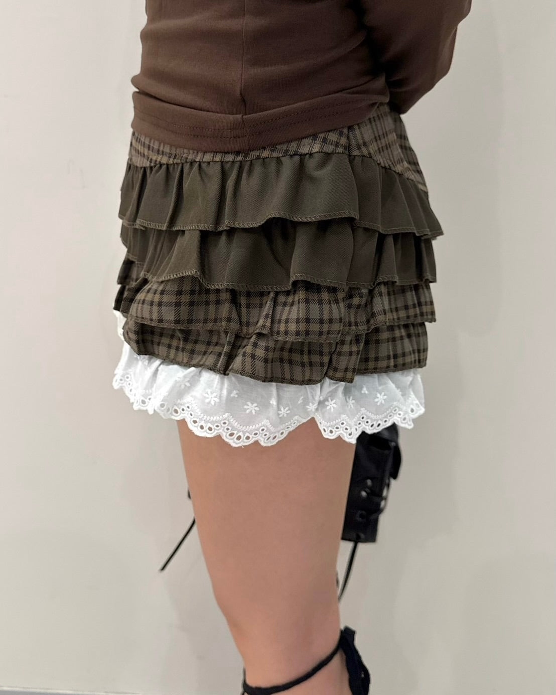 大阪店 WEB限定 受注制【Never mind the XU】Doll Check Layered Skirt