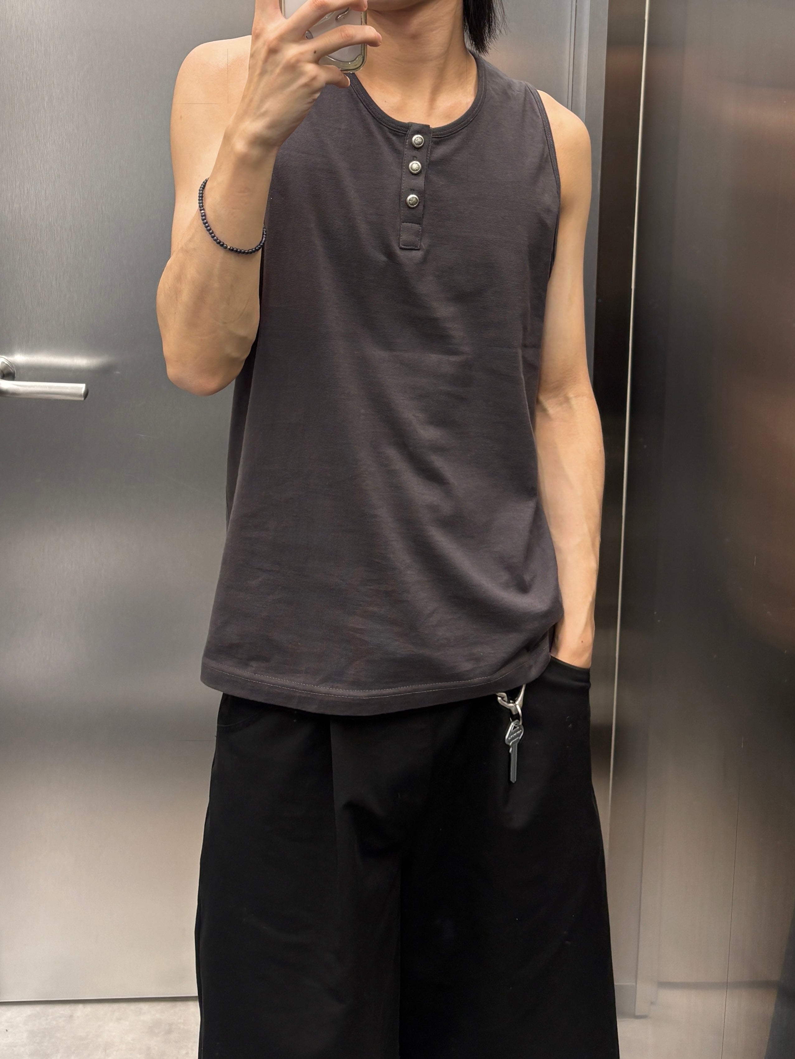 受注制【youll】Henley neck tank top (3color)