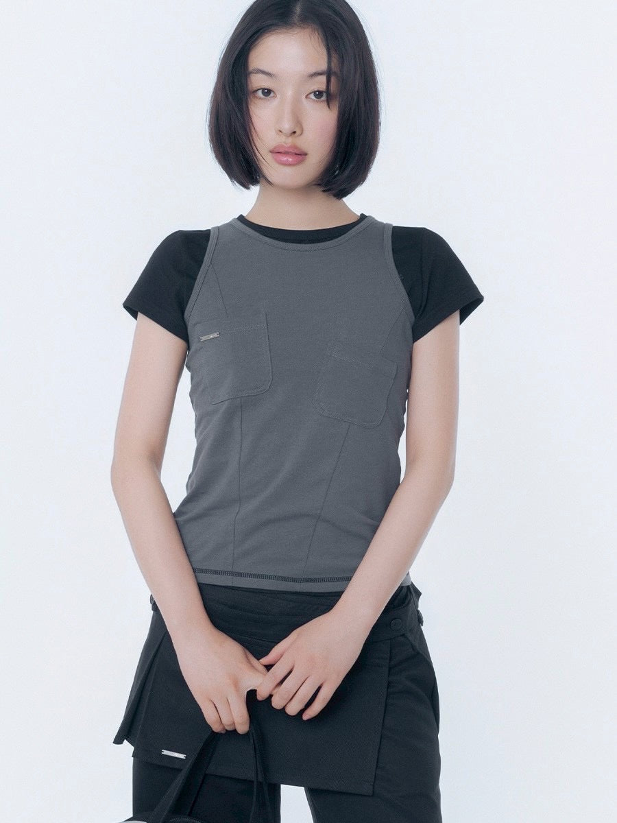【Miseki seoul】Pocket pointed sleeveless