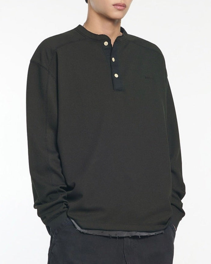 【NOMANUAL】NM HENLEY NECK WAFFLE LONG SLEEVE TEE
