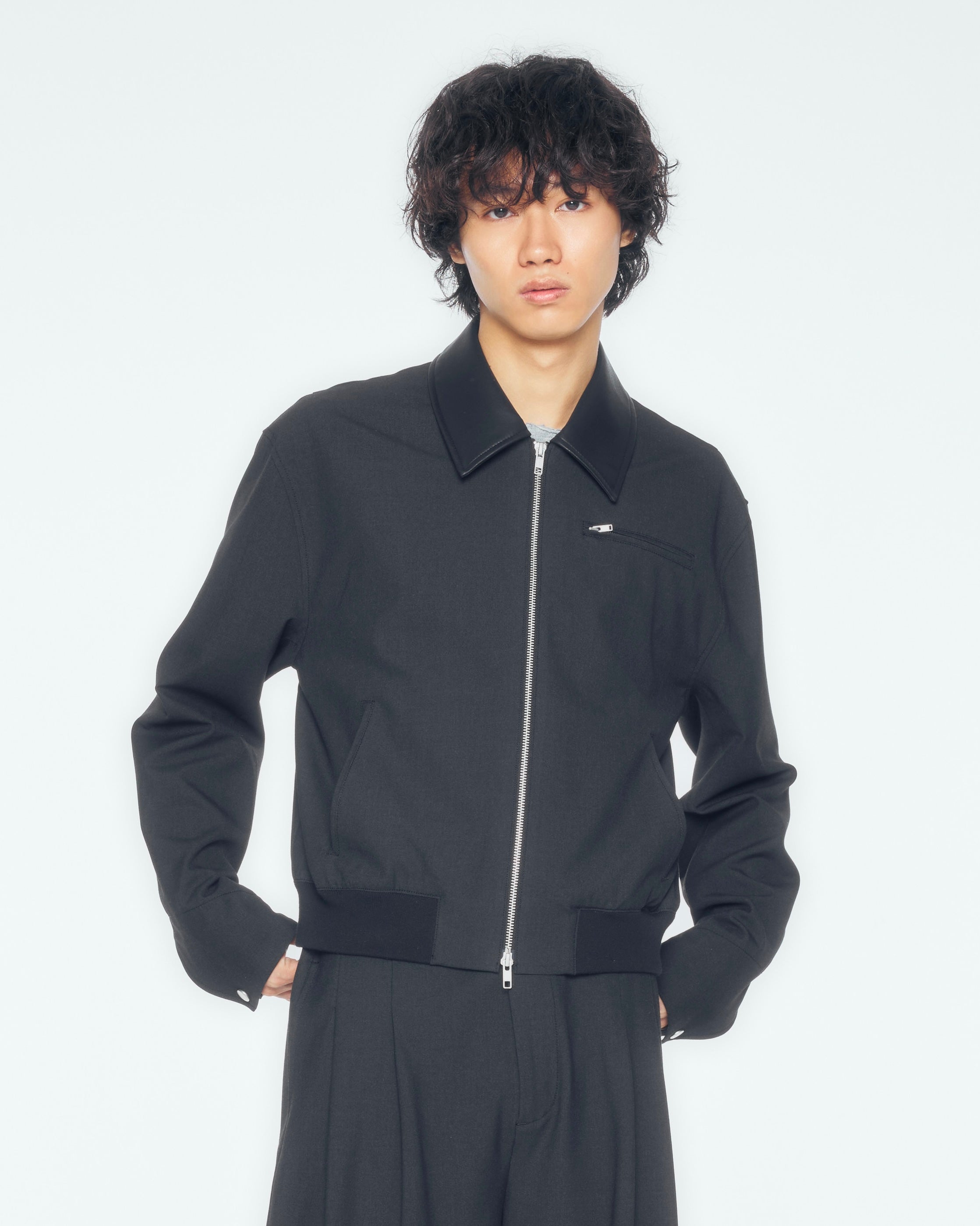 【CS】leather trim zip up jacket