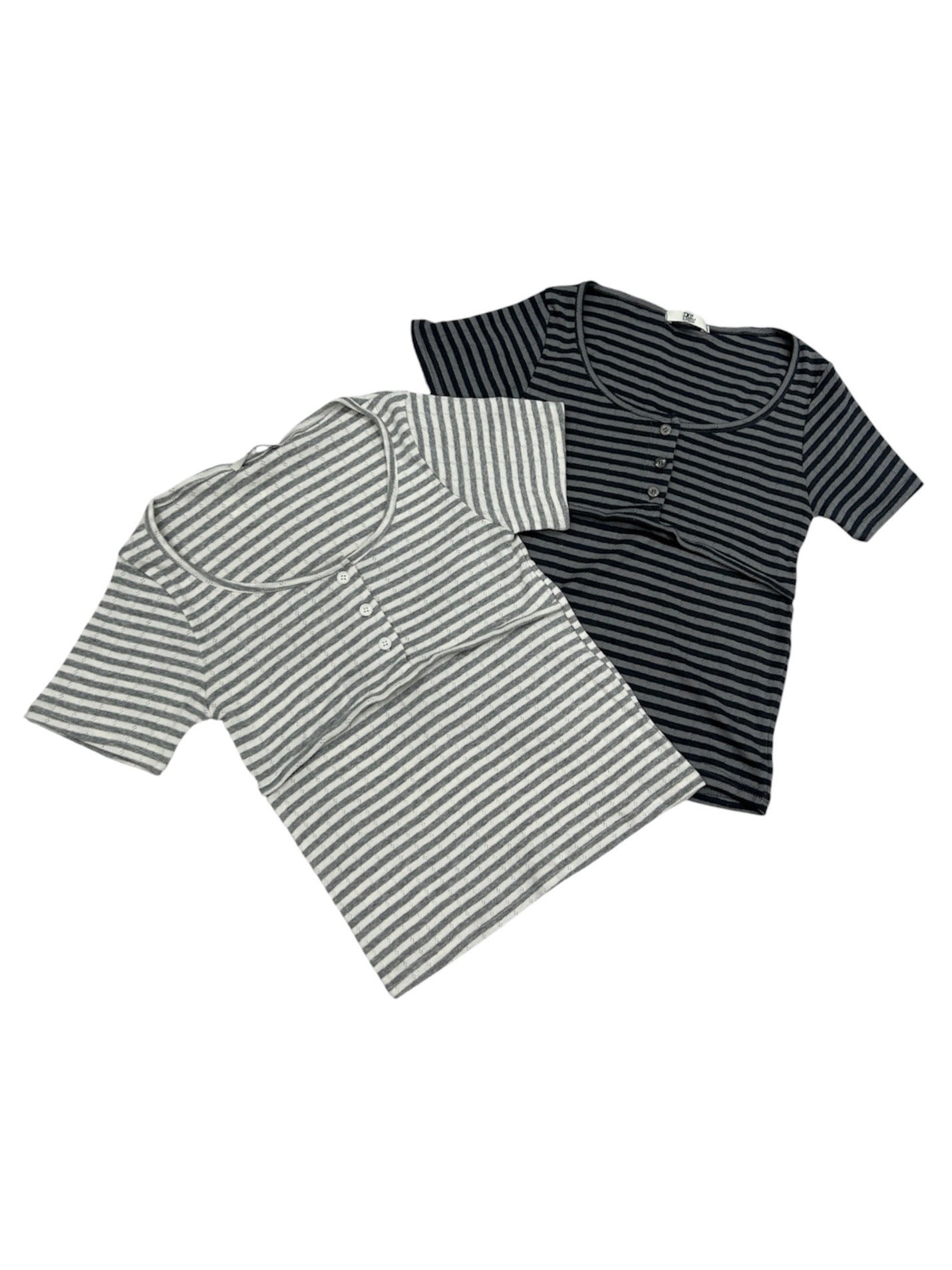 7/4 20:00発売 受注制【nmtc+】Stripe U-Neck Button Tee (2color)