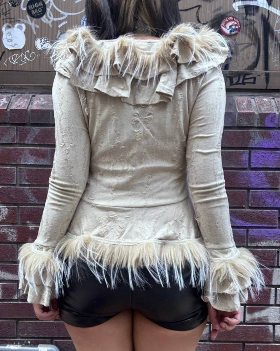 【BABY09】fur damage frill cardigan
