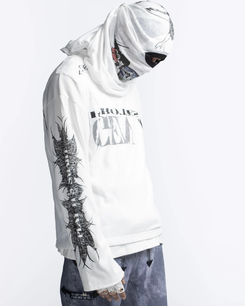 【F.V.V.O】Ribbed Printed Henley Long Sleeve