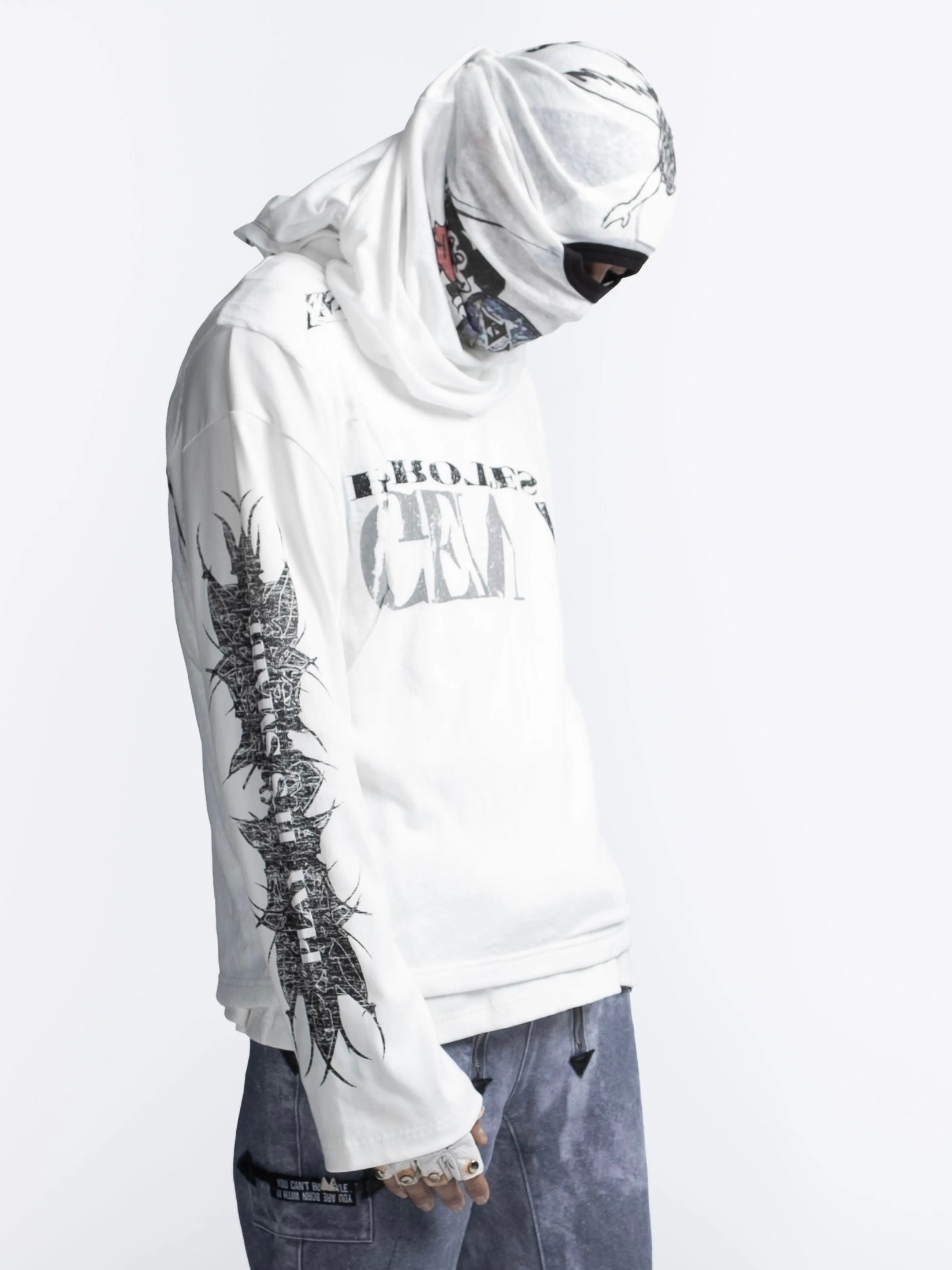 【F.V.V.O】Ribbed Printed Henley Long Sleeve