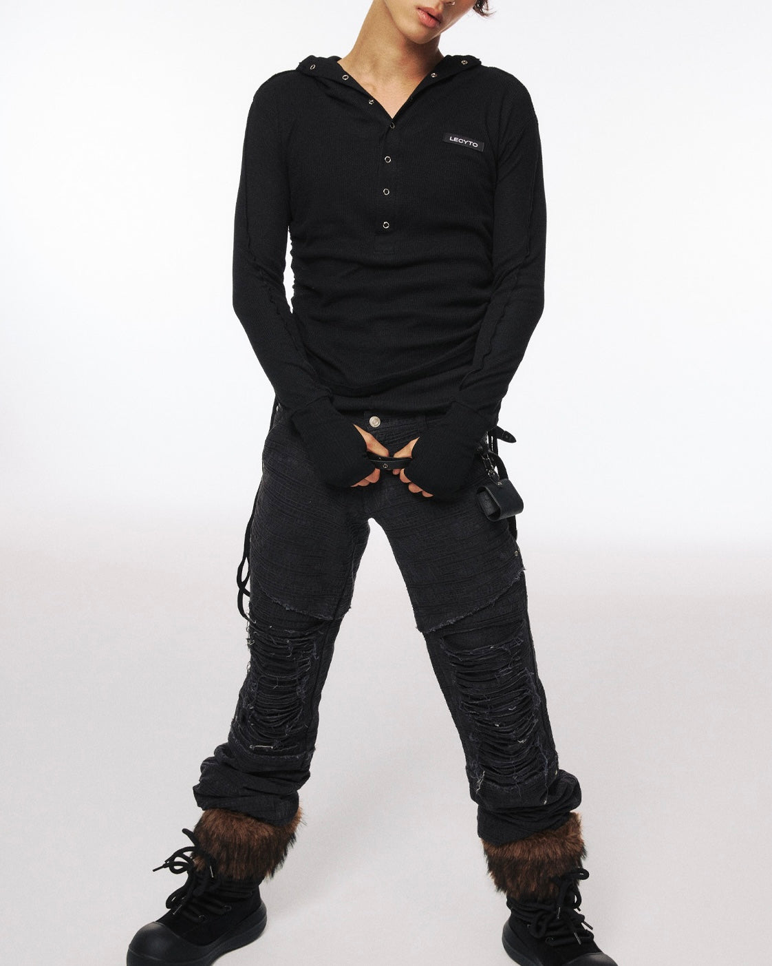 【LECYTO】String Slim Hooded T-shirt