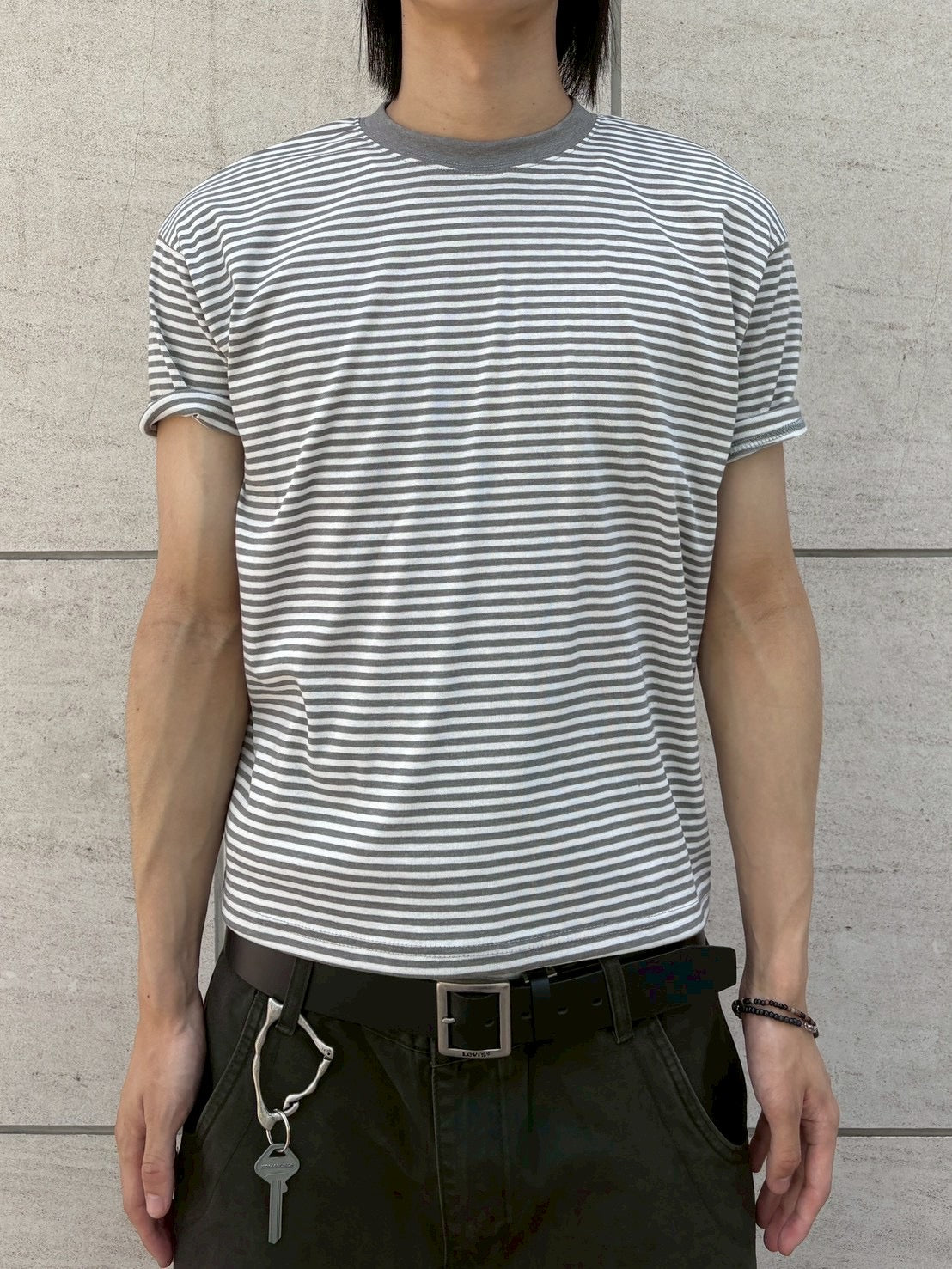 7/4 20:00発売 受注制【nmtc +】Stripe Contrast Semi Crop Tee (2color)