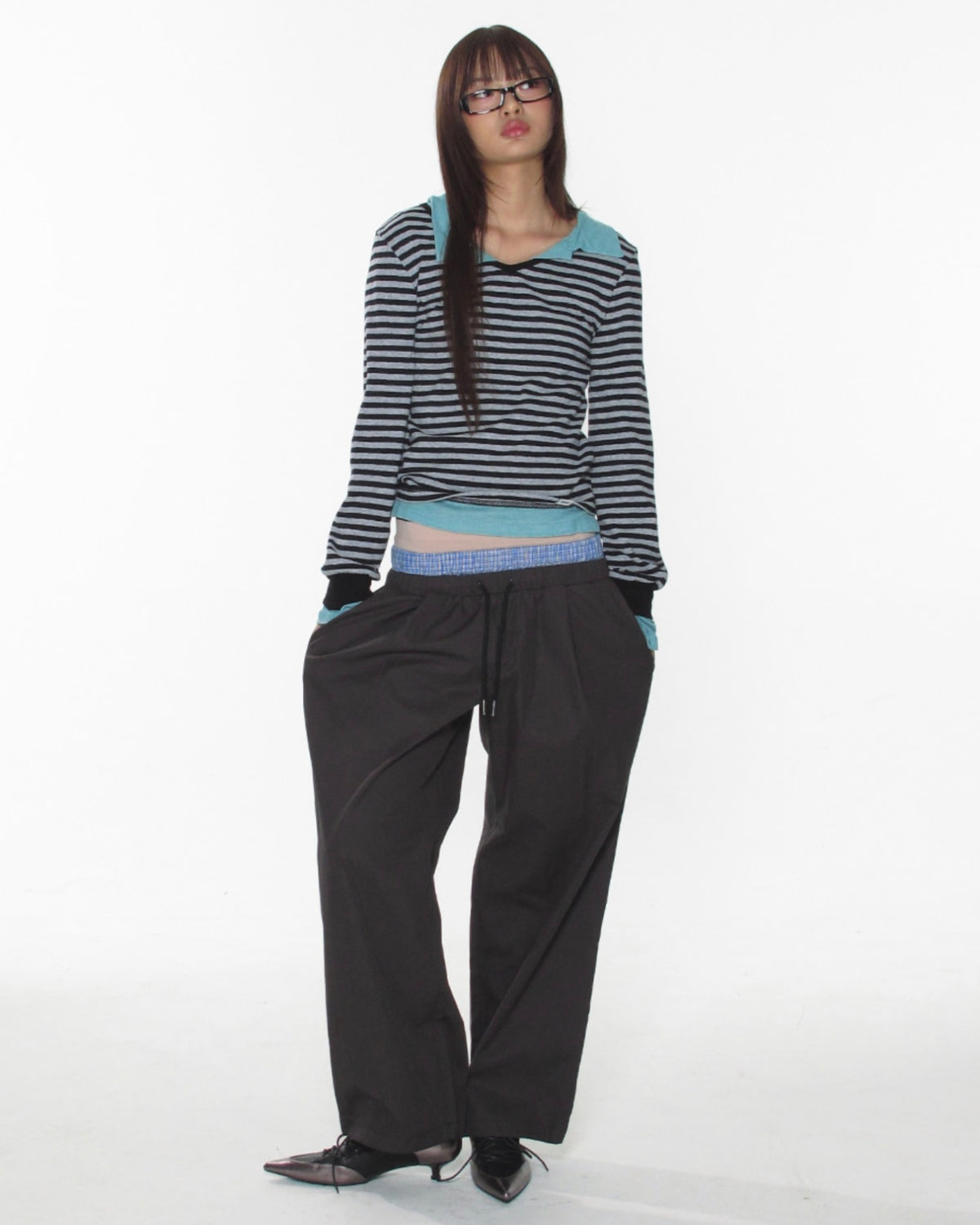 【CRANK】COZY STRIPE V-NECK TOP