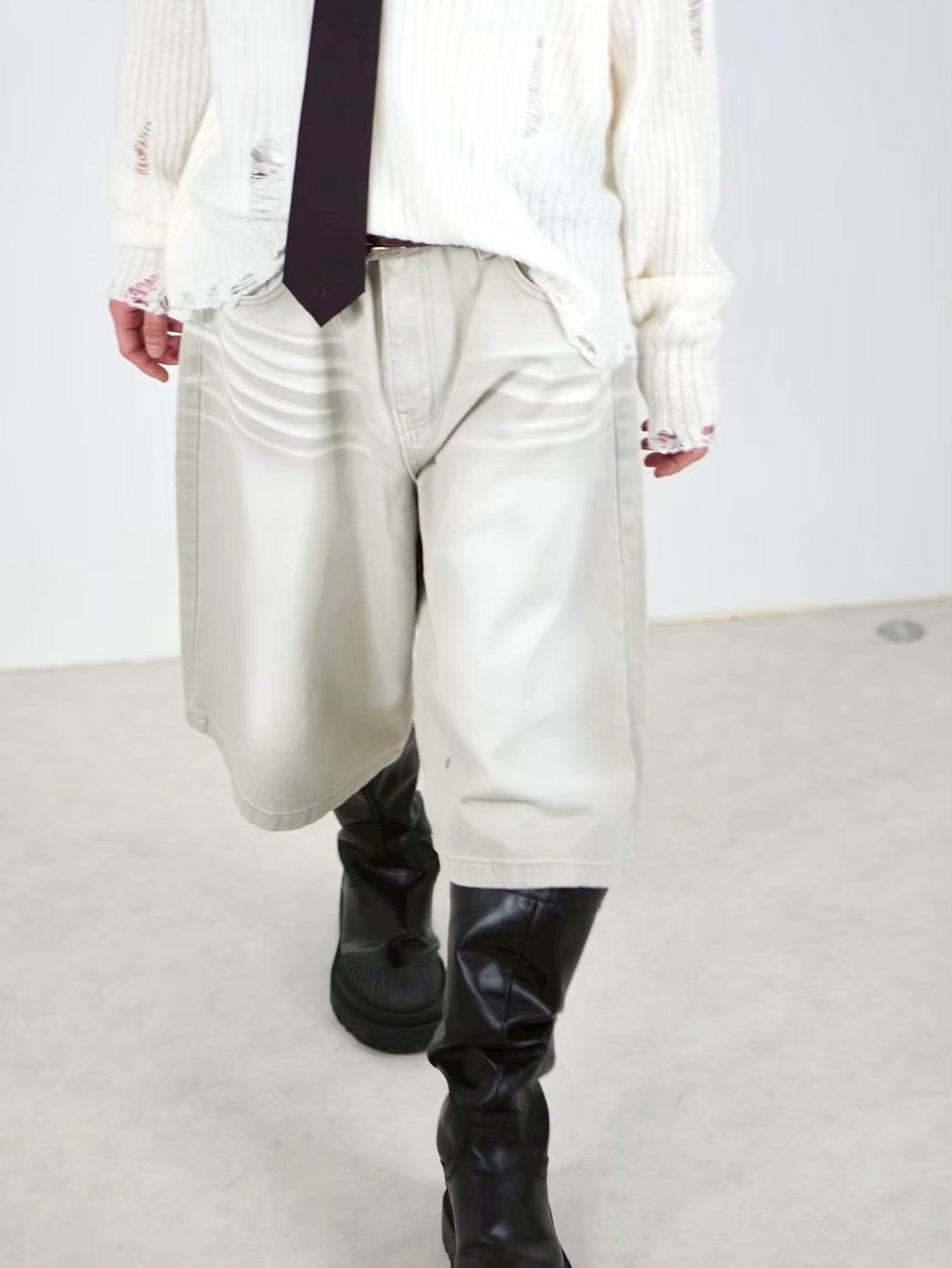 受注制【Chikashitsu +】8-length bermuda denim pants (2color)