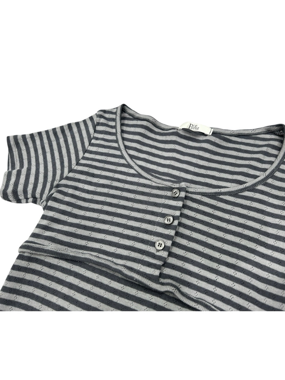 7/4 20:00発売 受注制【nmtc+】Stripe U-Neck Button Tee (2color)