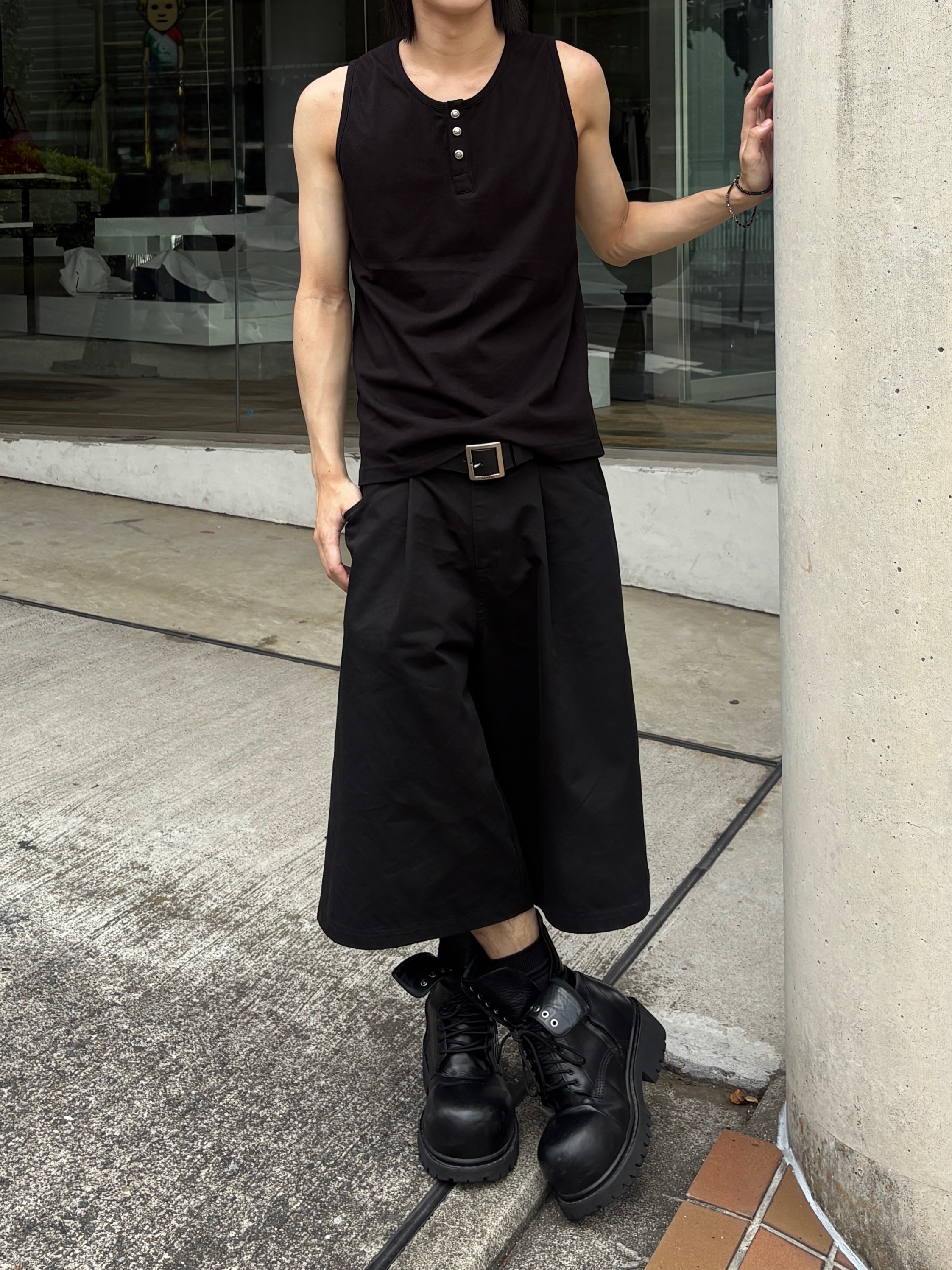 受注制【youll】Henley neck tank top (3color)