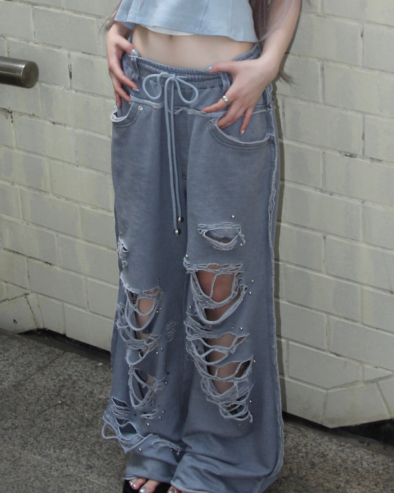 【CHERRYQUIRI】damage stud jogger pt