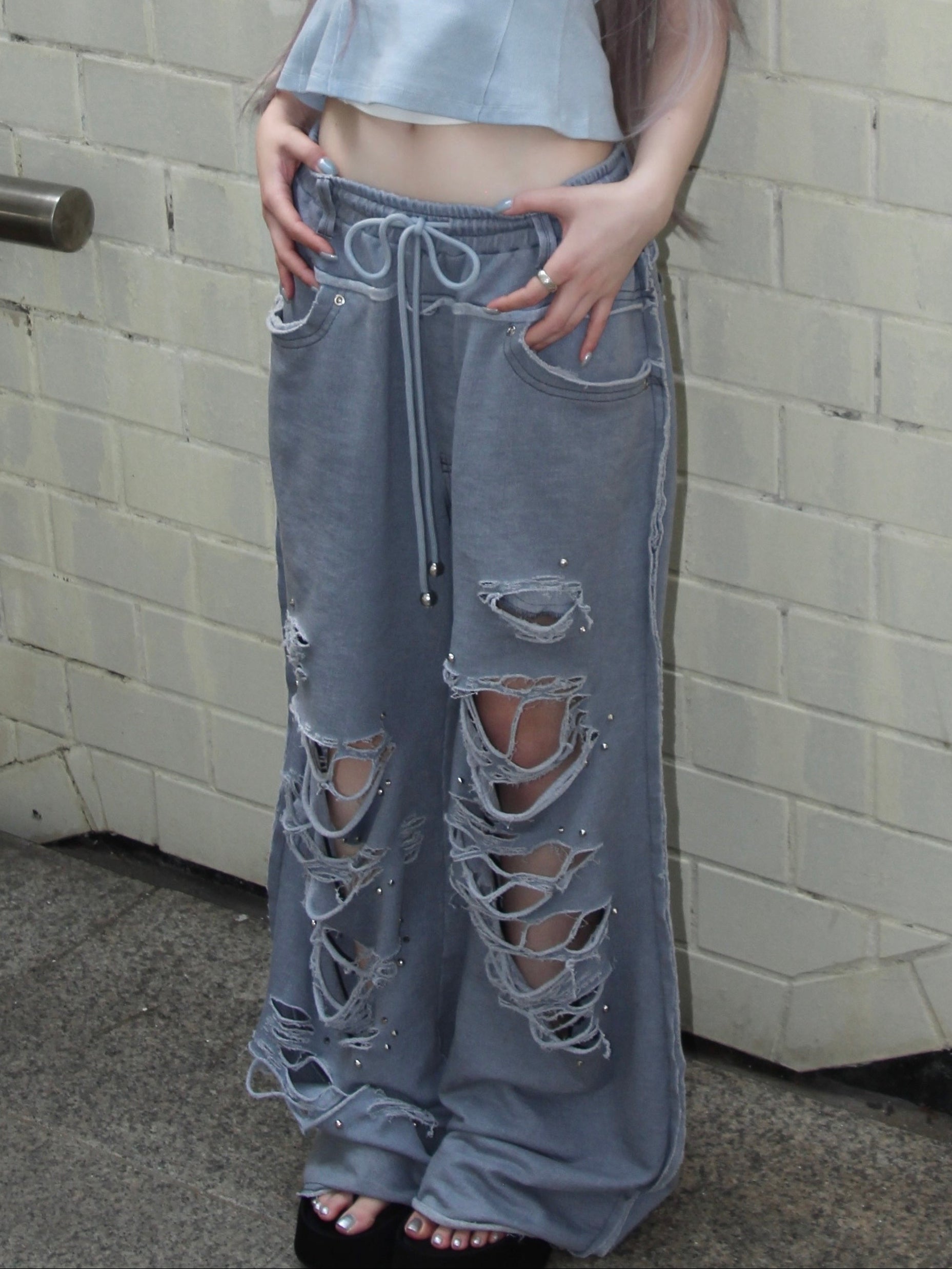 【CHERRYQUIRI】damage stud jogger pt