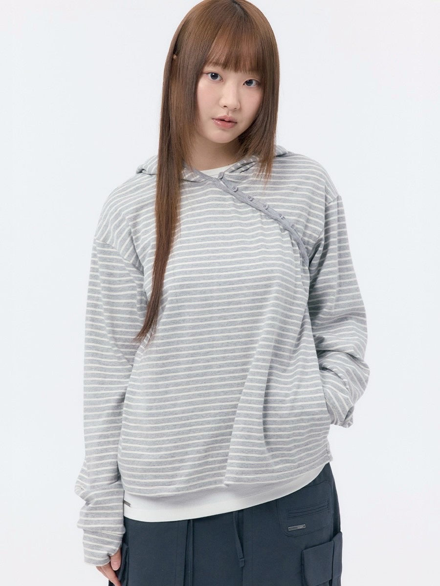 【Miseki seoul】Diagonal button Layered hoodie