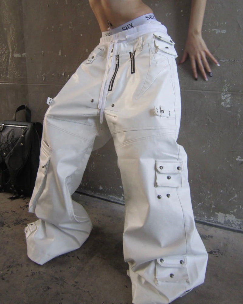 【Cozy world Wide】WHITE GHIDORAH LEATHER CARGO PANTS