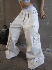 【Cozy world Wide】WHITE GHIDORAH LEATHER CARGO PANTS