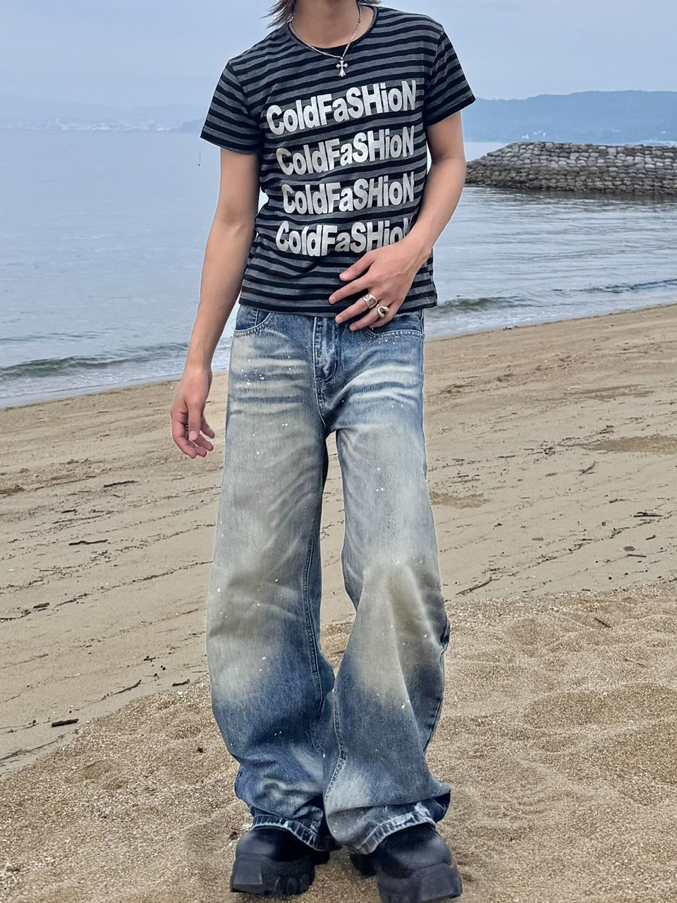 国際配送【RENOL】stripe logo tee