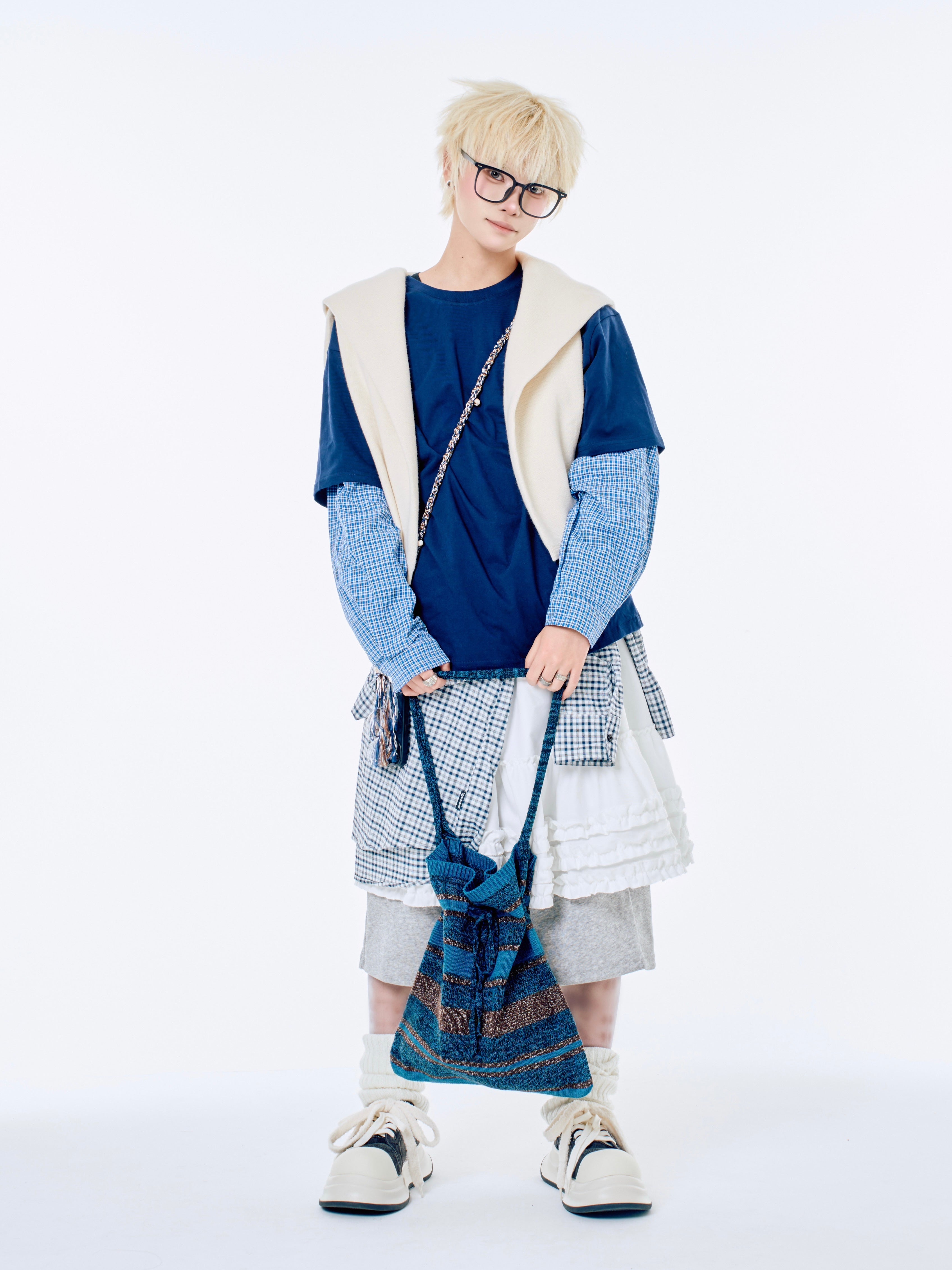 国際配送【Nerd out XU】midium frill banding skirt (3color)